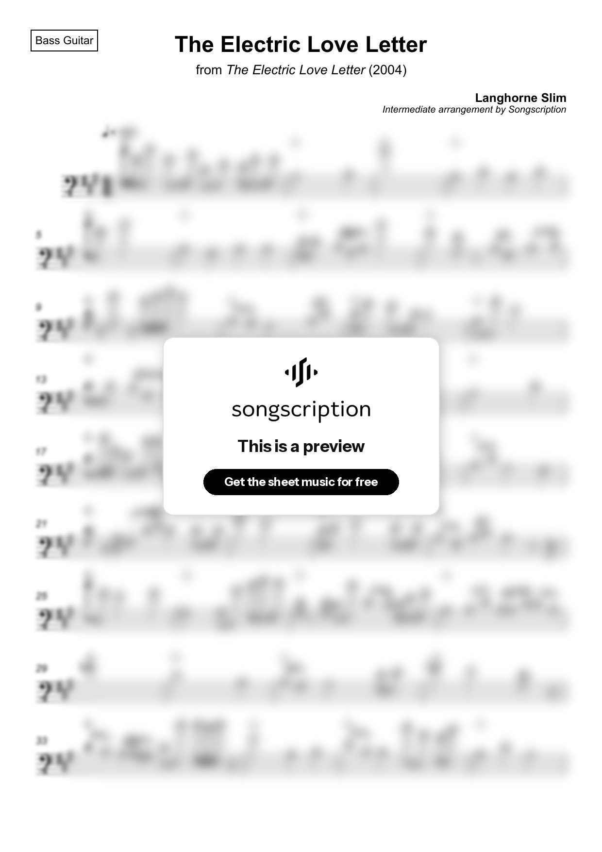 Intermediate Bass Guitar Sheet Music for "The Electric Love Letter" by Langhorne Slim