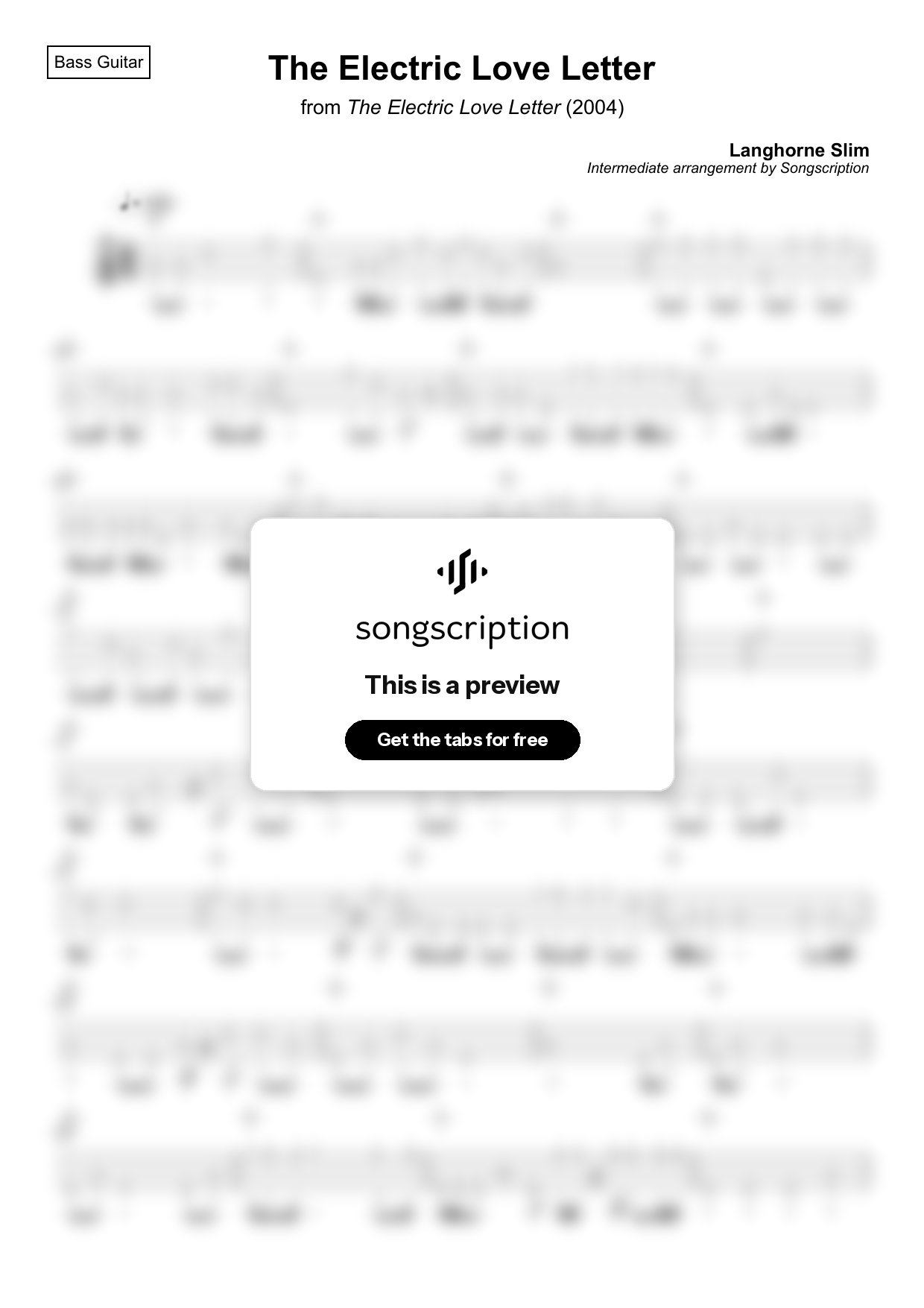 Intermediate Bass Guitar Tabs for "The Electric Love Letter" by Langhorne Slim