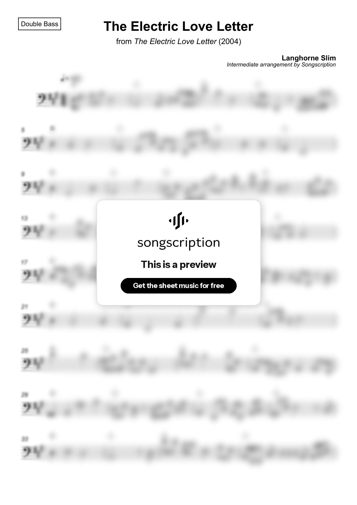 Intermediate Double Bass Sheet Music for "The Electric Love Letter" by Langhorne Slim
