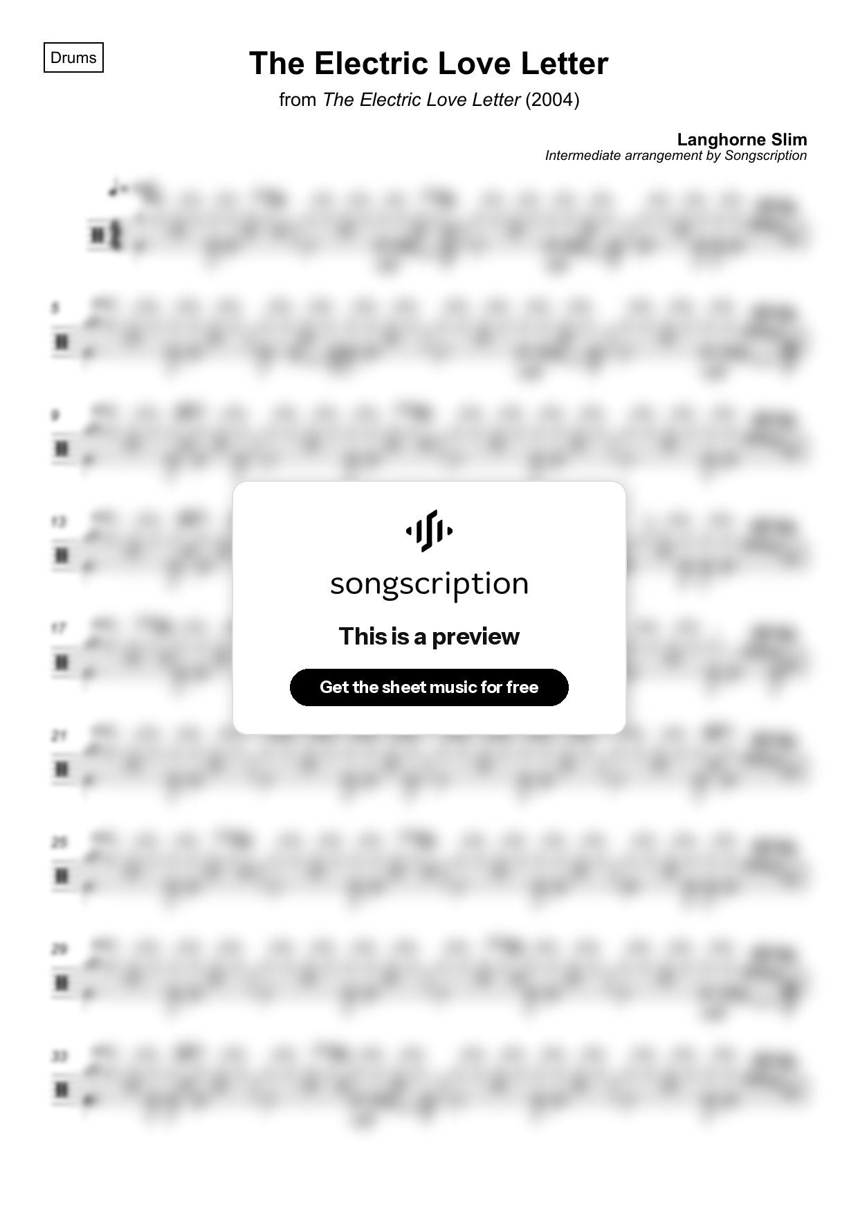 Intermediate Drums Sheet Music for "The Electric Love Letter" by Langhorne Slim
