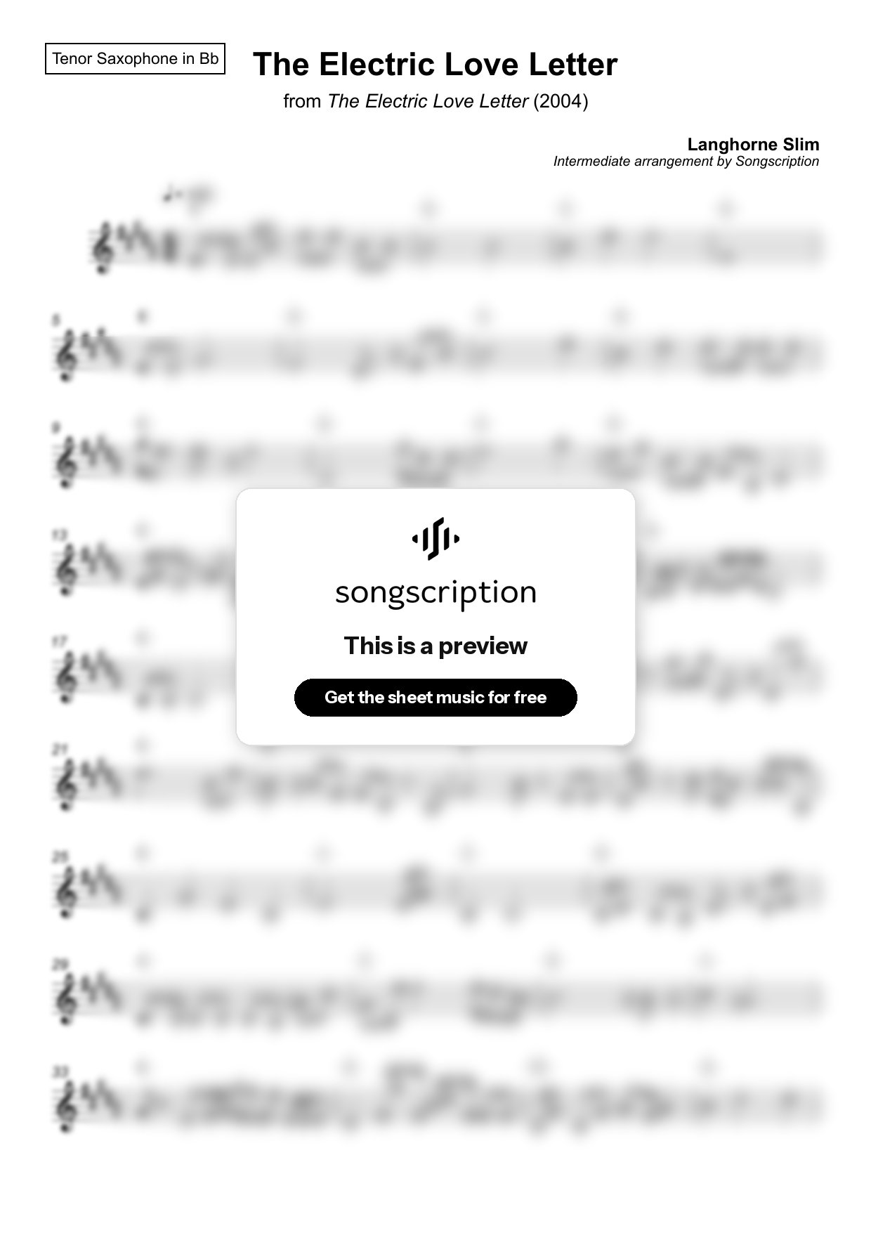 Intermediate Tenor Sax Sheet Music for "The Electric Love Letter" by Langhorne Slim
