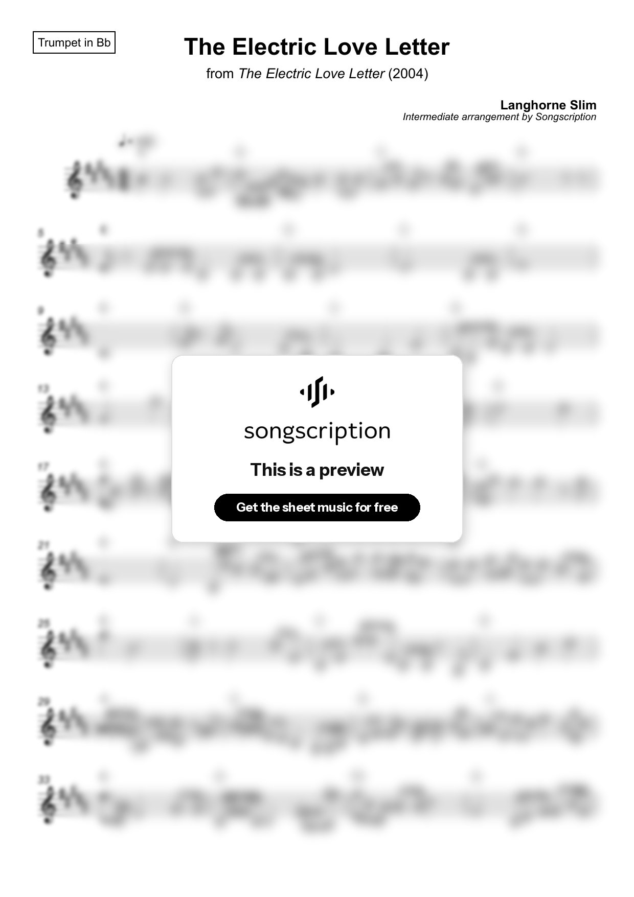 Intermediate Trumpet Sheet Music for "The Electric Love Letter" by Langhorne Slim