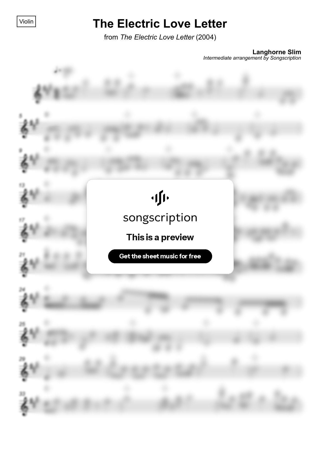 Intermediate Violin Sheet Music for "The Electric Love Letter" by Langhorne Slim