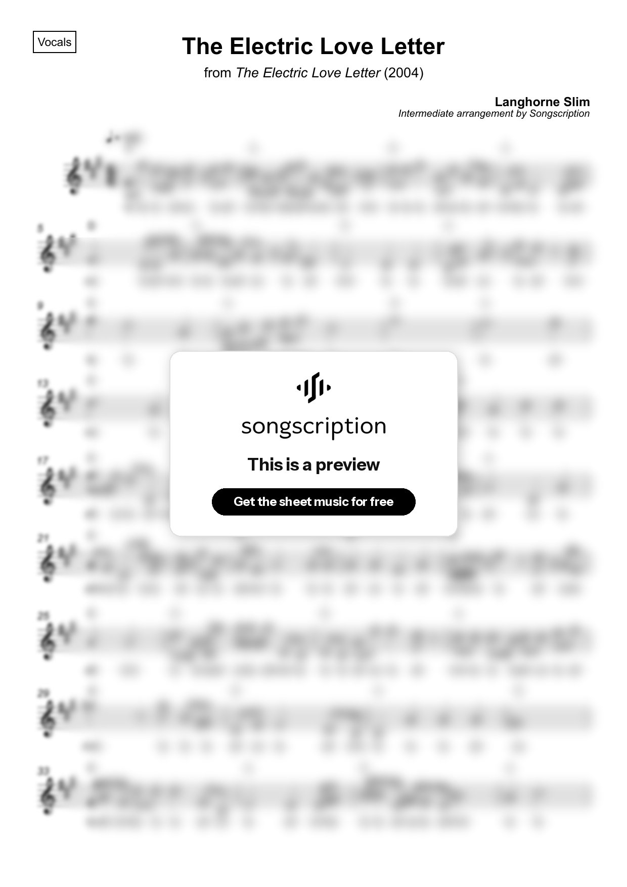 Intermediate Vocals Sheet Music for "The Electric Love Letter" by Langhorne Slim