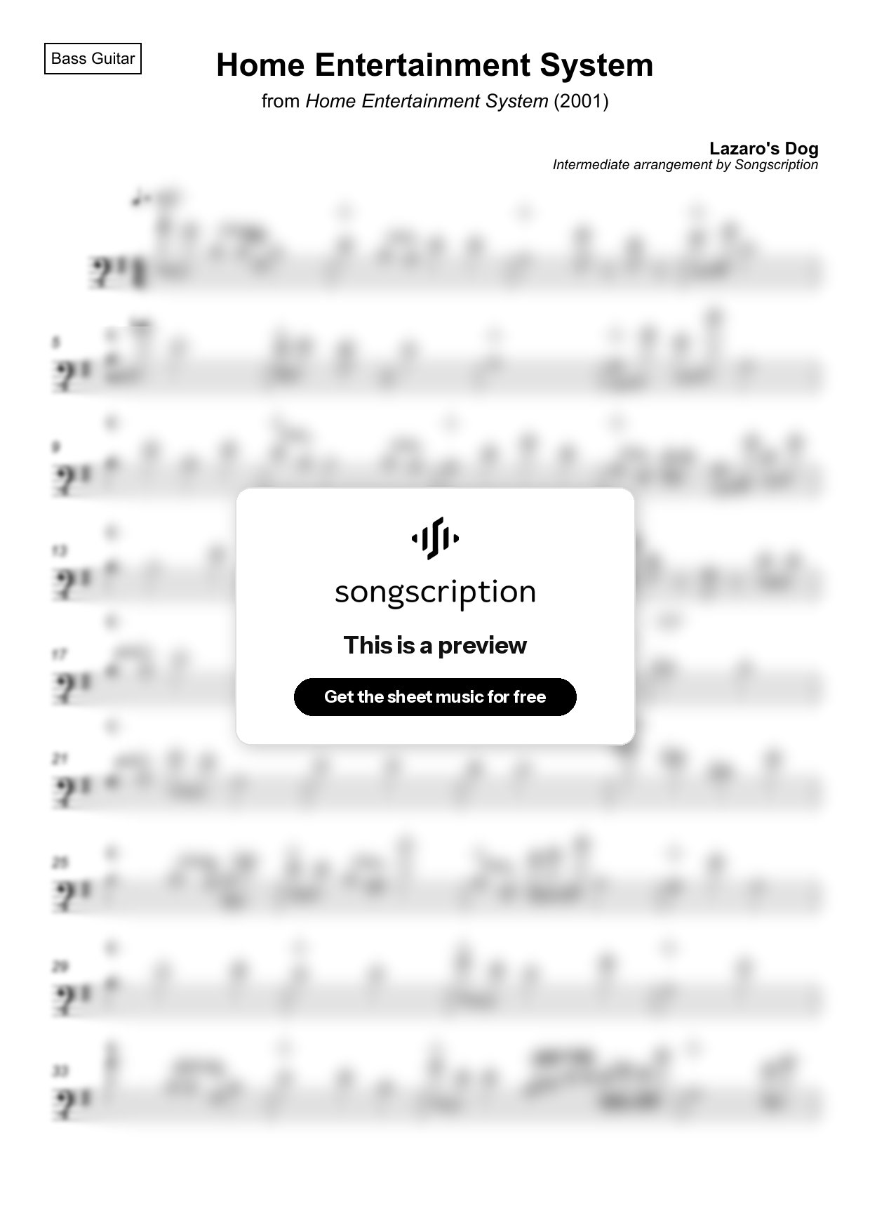 Intermediate Bass Guitar Sheet Music for "Home Entertainment System" by Lazaro's Dog