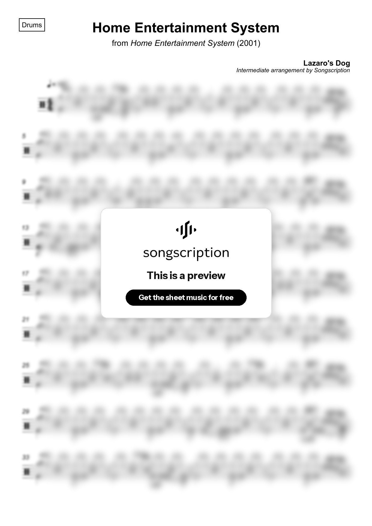 Intermediate Drums Sheet Music for "Home Entertainment System" by Lazaro's Dog