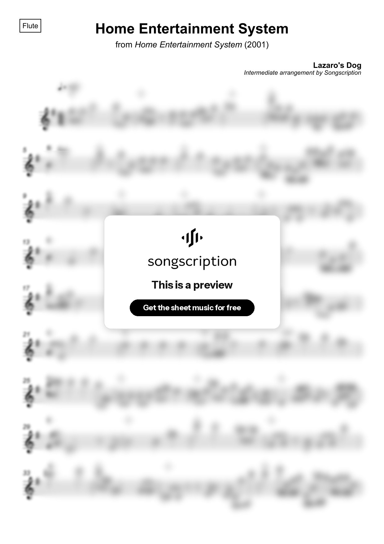 Intermediate Flute Sheet Music for "Home Entertainment System" by Lazaro's Dog