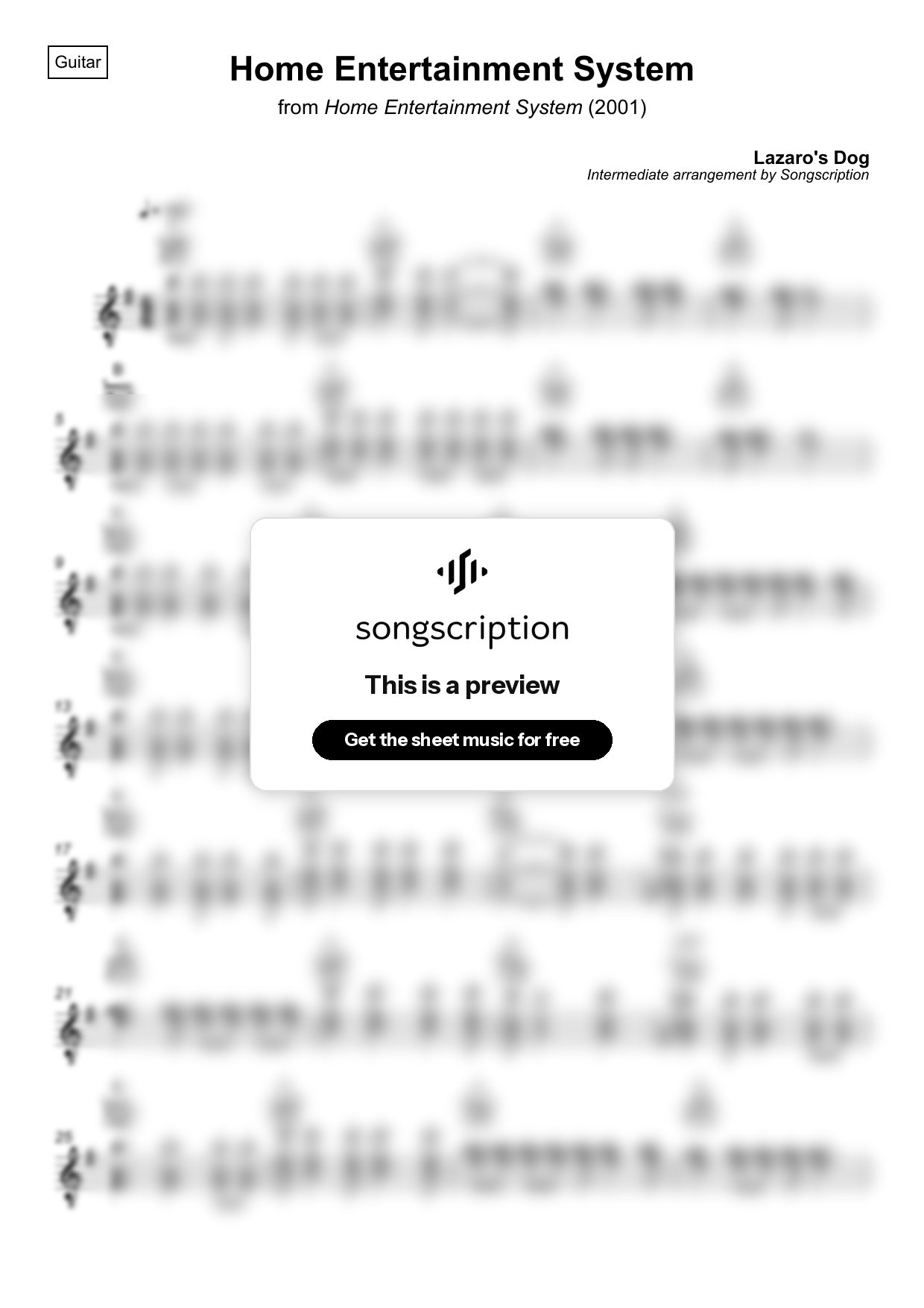 Intermediate Acoustic Guitar Sheet Music for "Home Entertainment System" by Lazaro's Dog