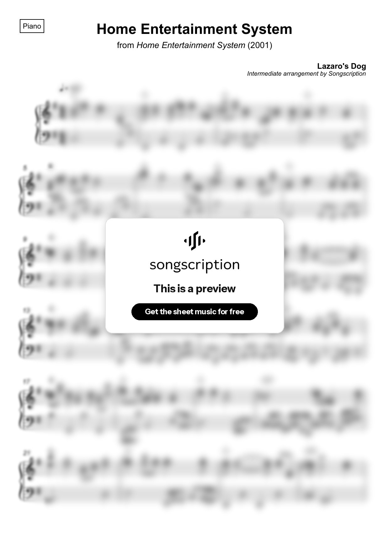 Intermediate Piano Sheet Music for "Home Entertainment System" by Lazaro's Dog