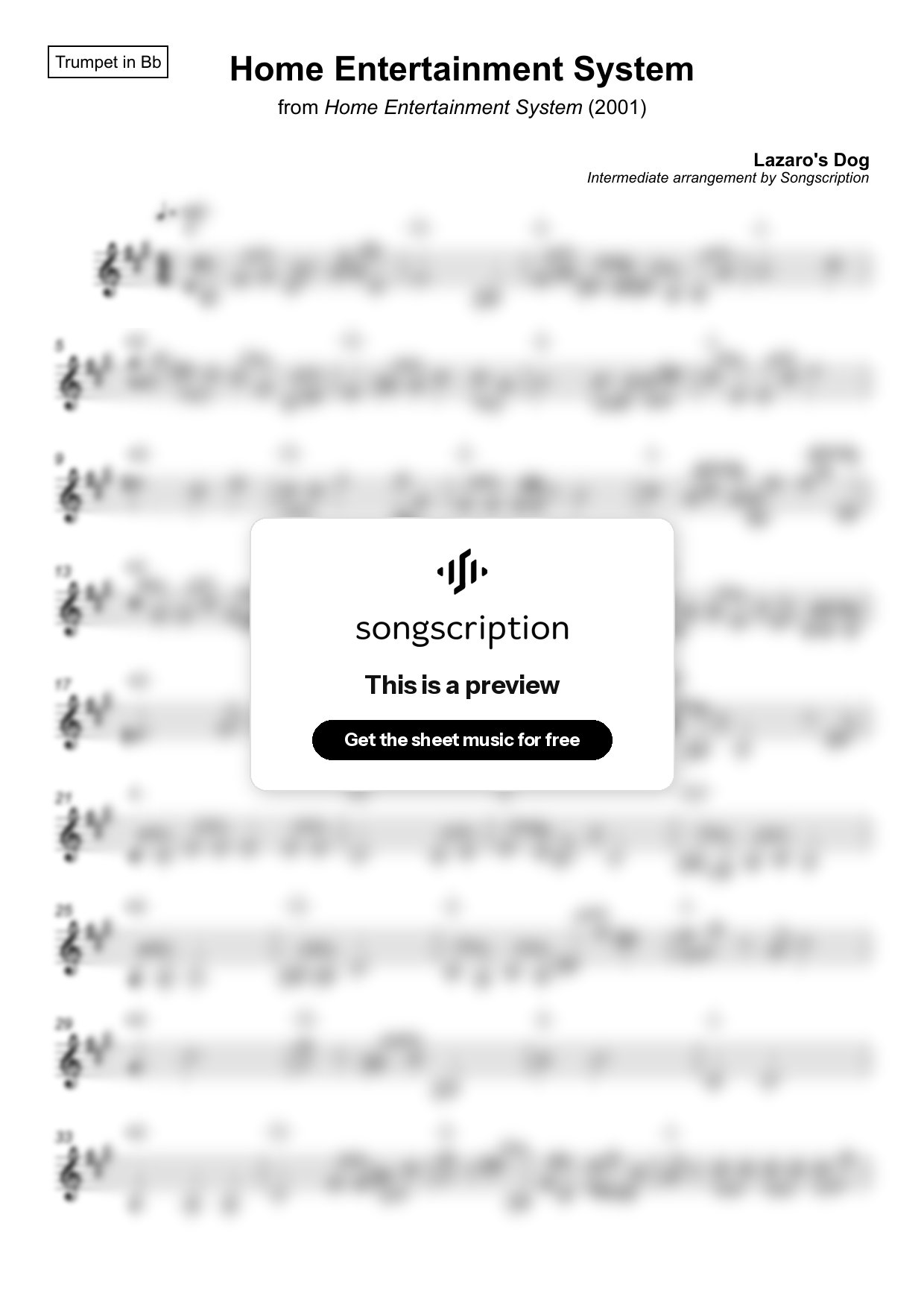 Intermediate Trumpet Sheet Music for "Home Entertainment System" by Lazaro's Dog
