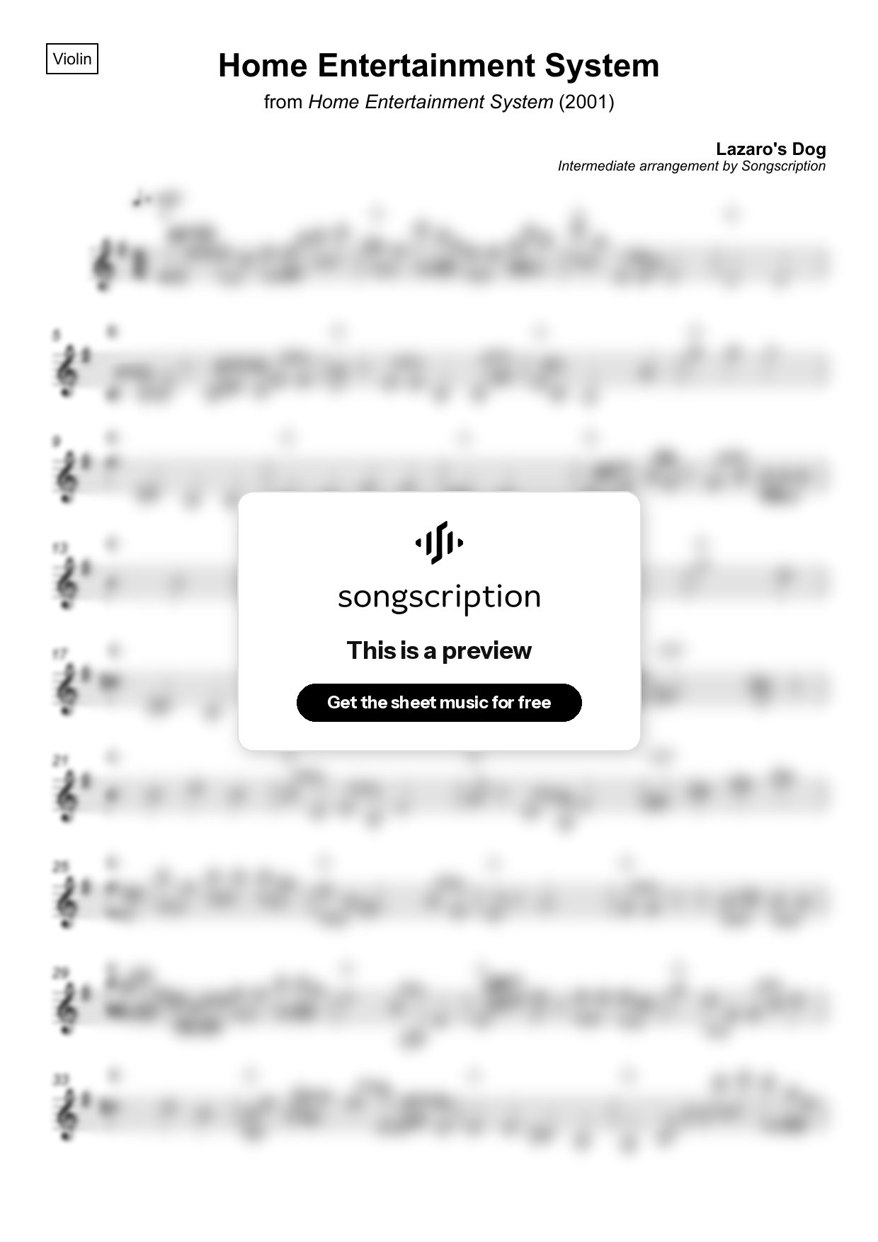 Intermediate Violin Sheet Music for "Home Entertainment System" by Lazaro's Dog