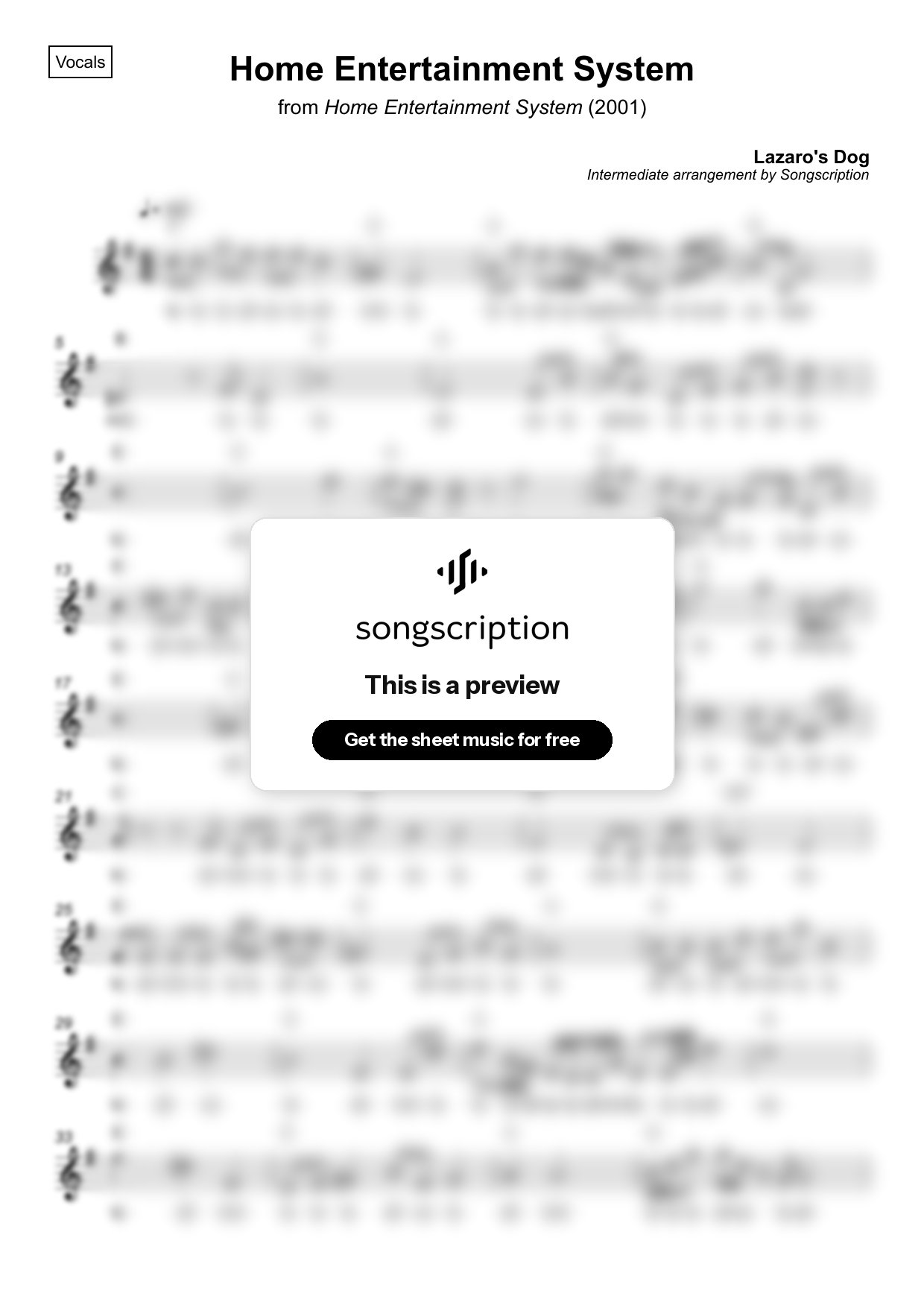 Intermediate Vocals Sheet Music for "Home Entertainment System" by Lazaro's Dog