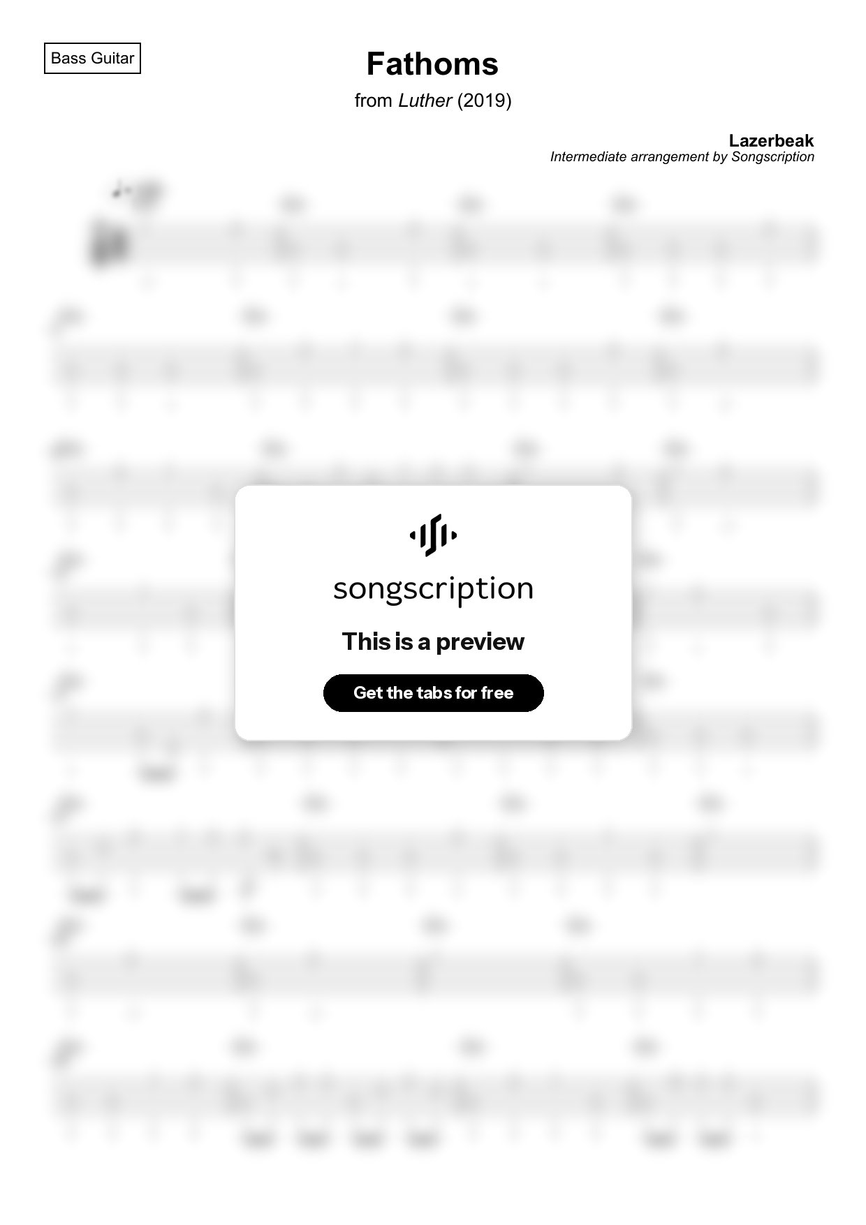 Intermediate Bass Guitar Tabs for "Fathoms" by Lazerbeak