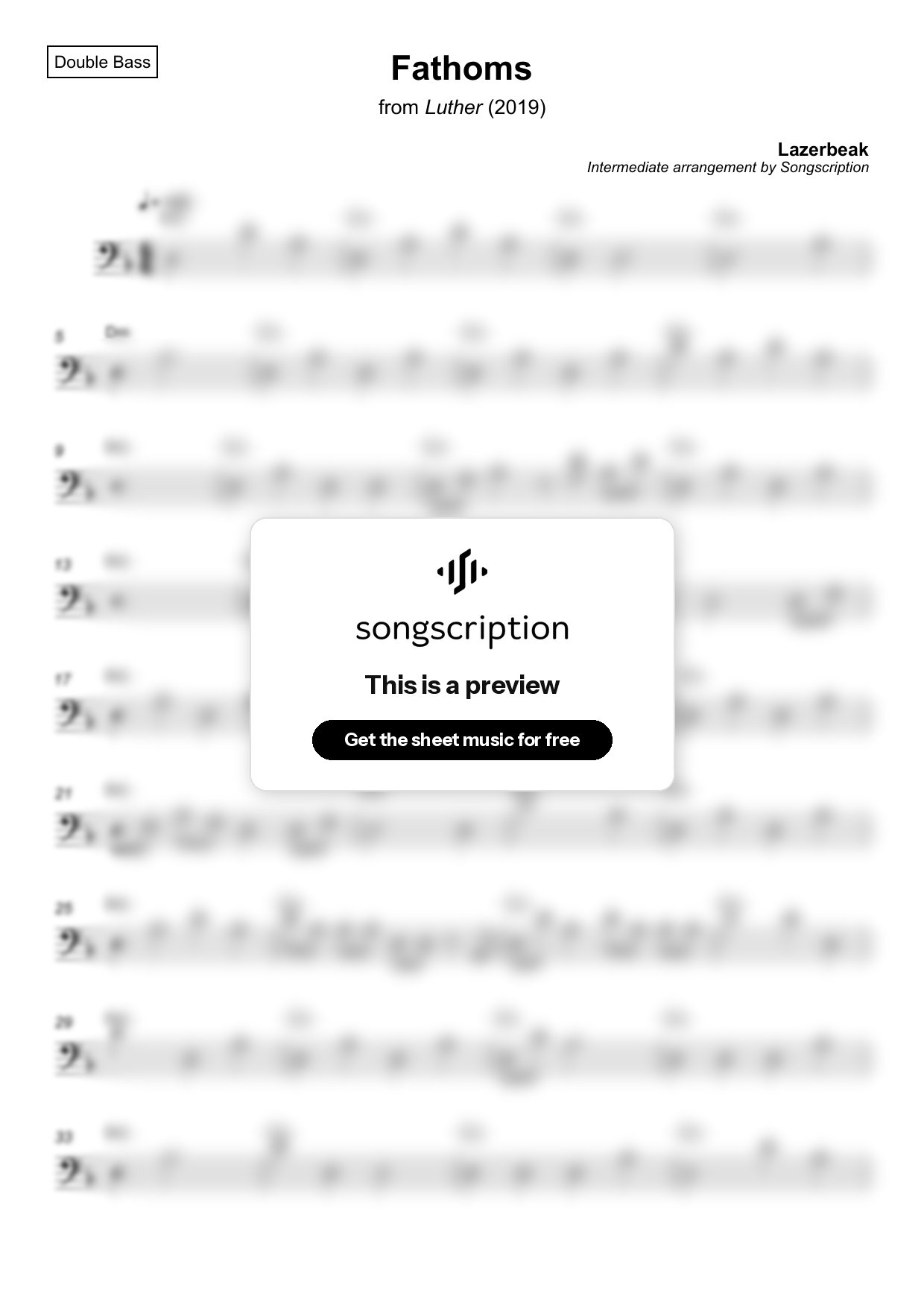 Intermediate Double Bass Sheet Music for "Fathoms" by Lazerbeak