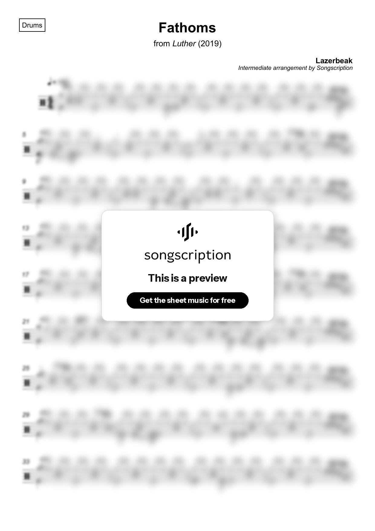Intermediate Drums Sheet Music for "Fathoms" by Lazerbeak