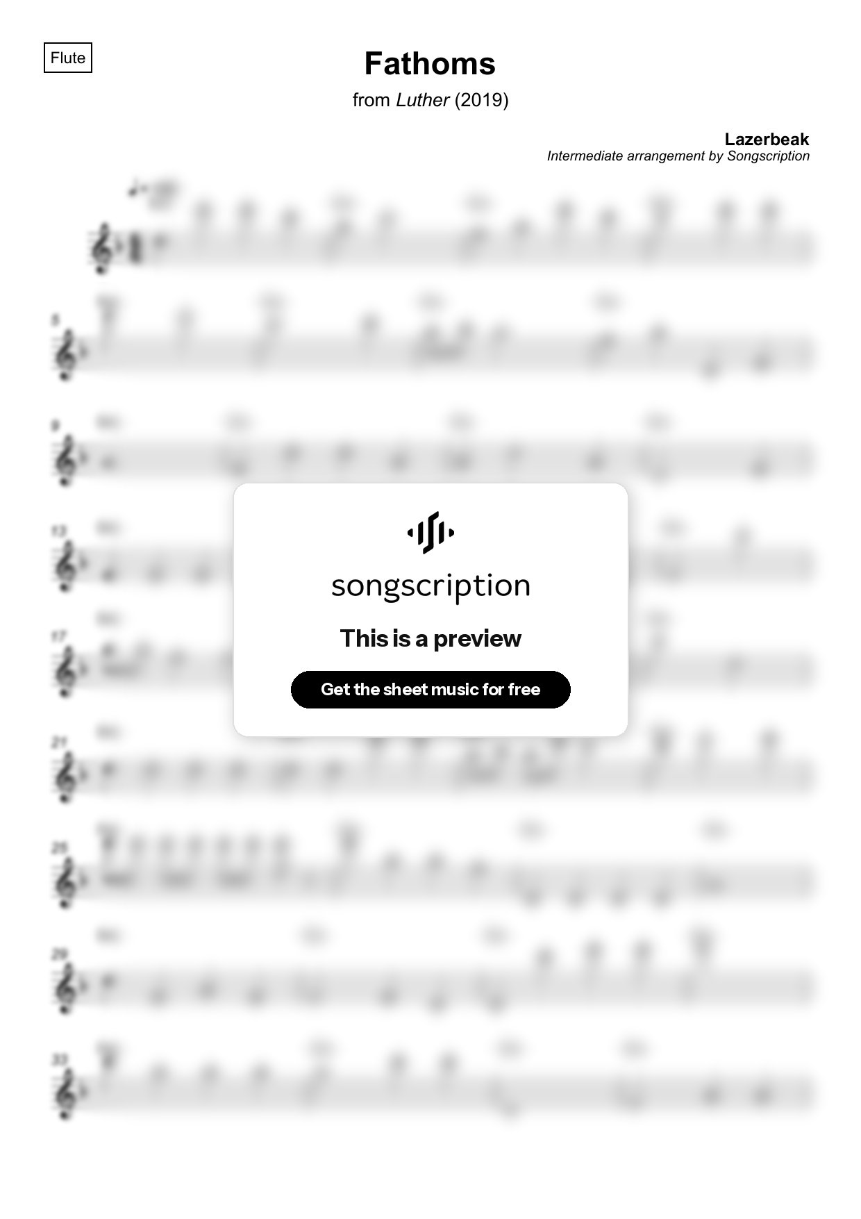Intermediate Flute Sheet Music for "Fathoms" by Lazerbeak