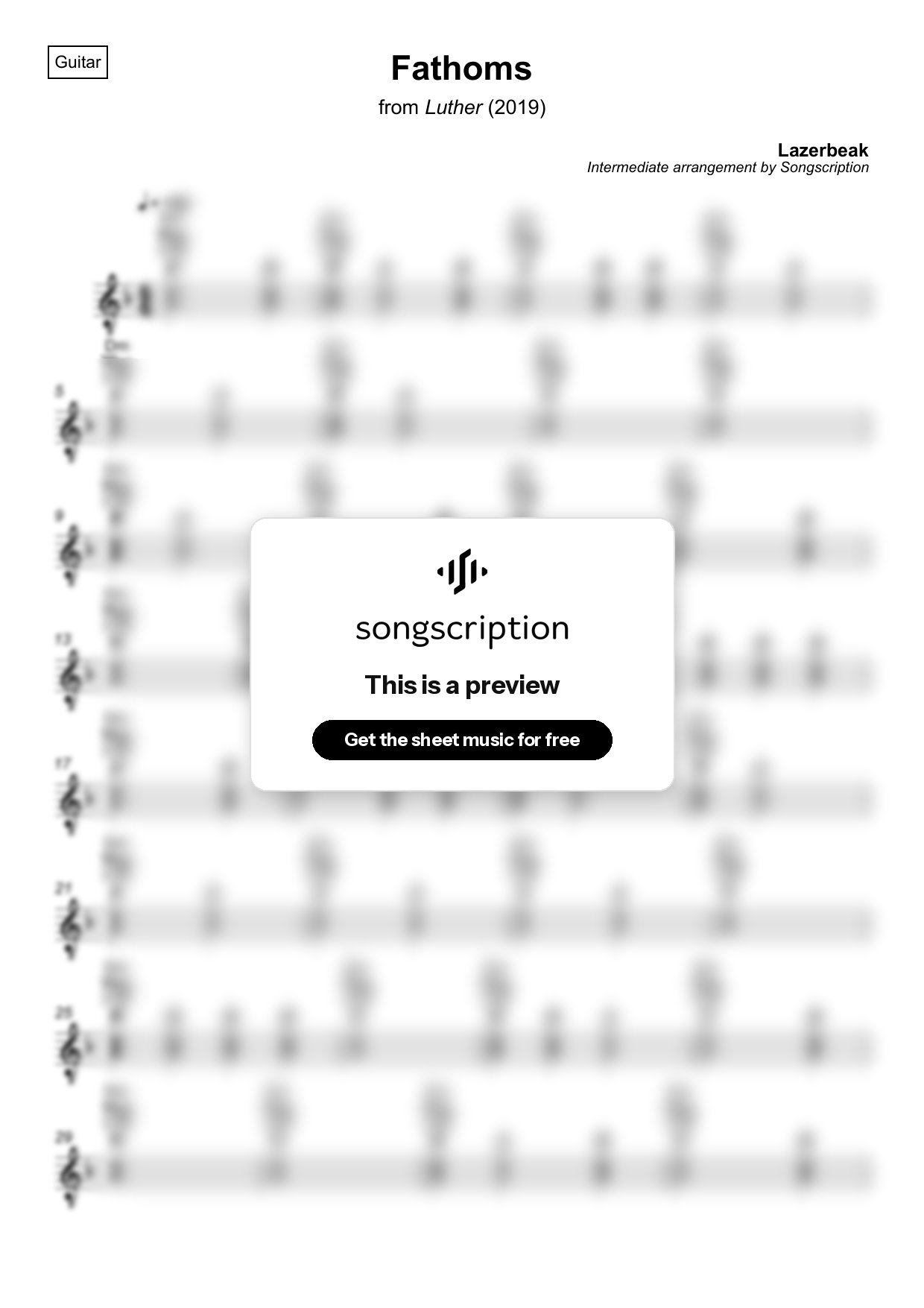 Intermediate Acoustic Guitar Sheet Music for "Fathoms" by Lazerbeak