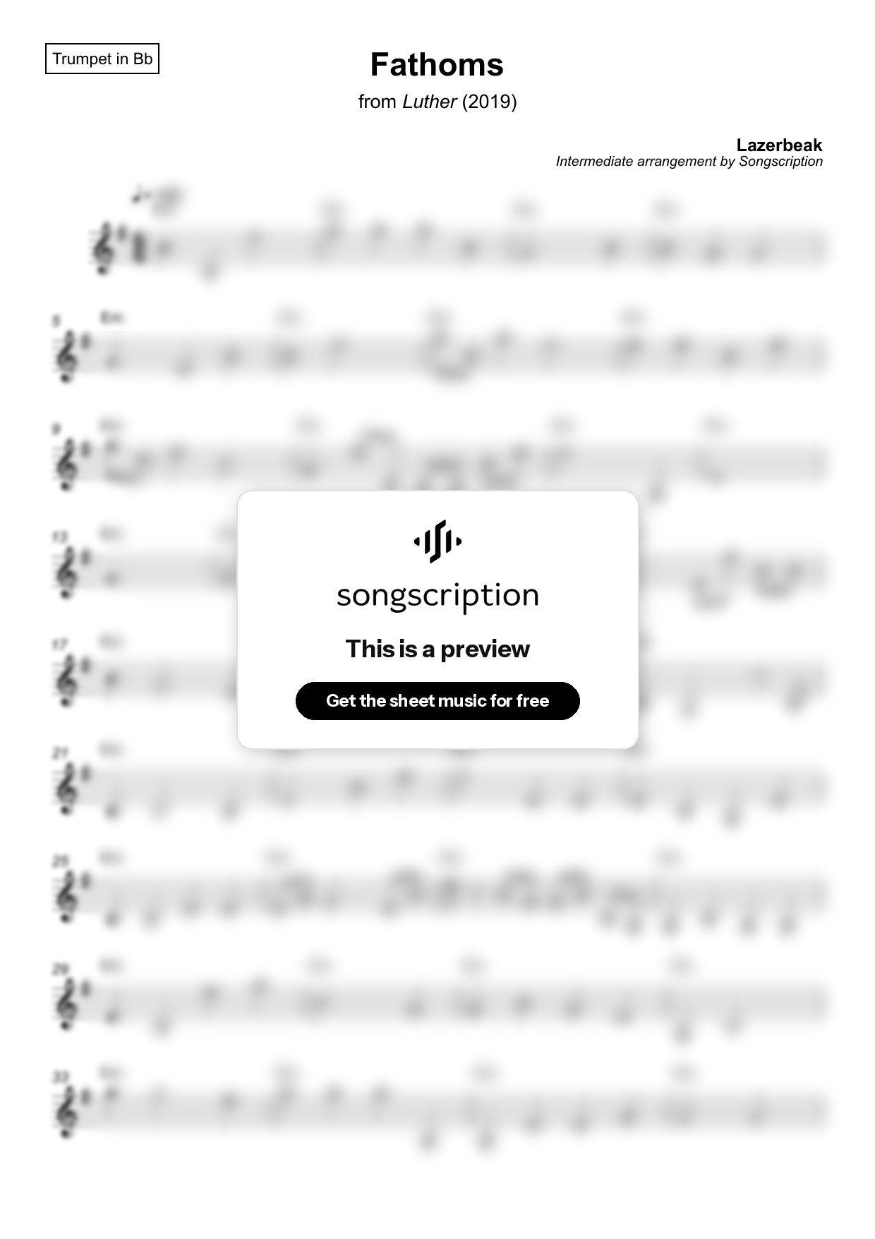 Intermediate Trumpet Sheet Music for "Fathoms" by Lazerbeak