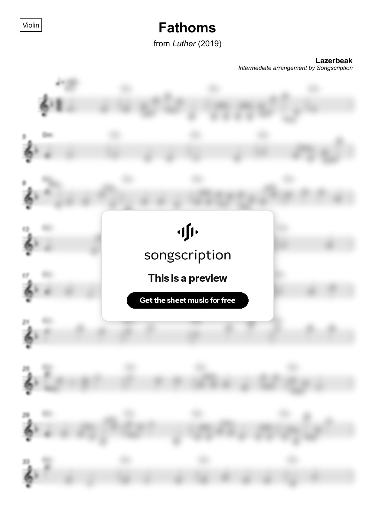 Intermediate Violin Sheet Music for "Fathoms" by Lazerbeak
