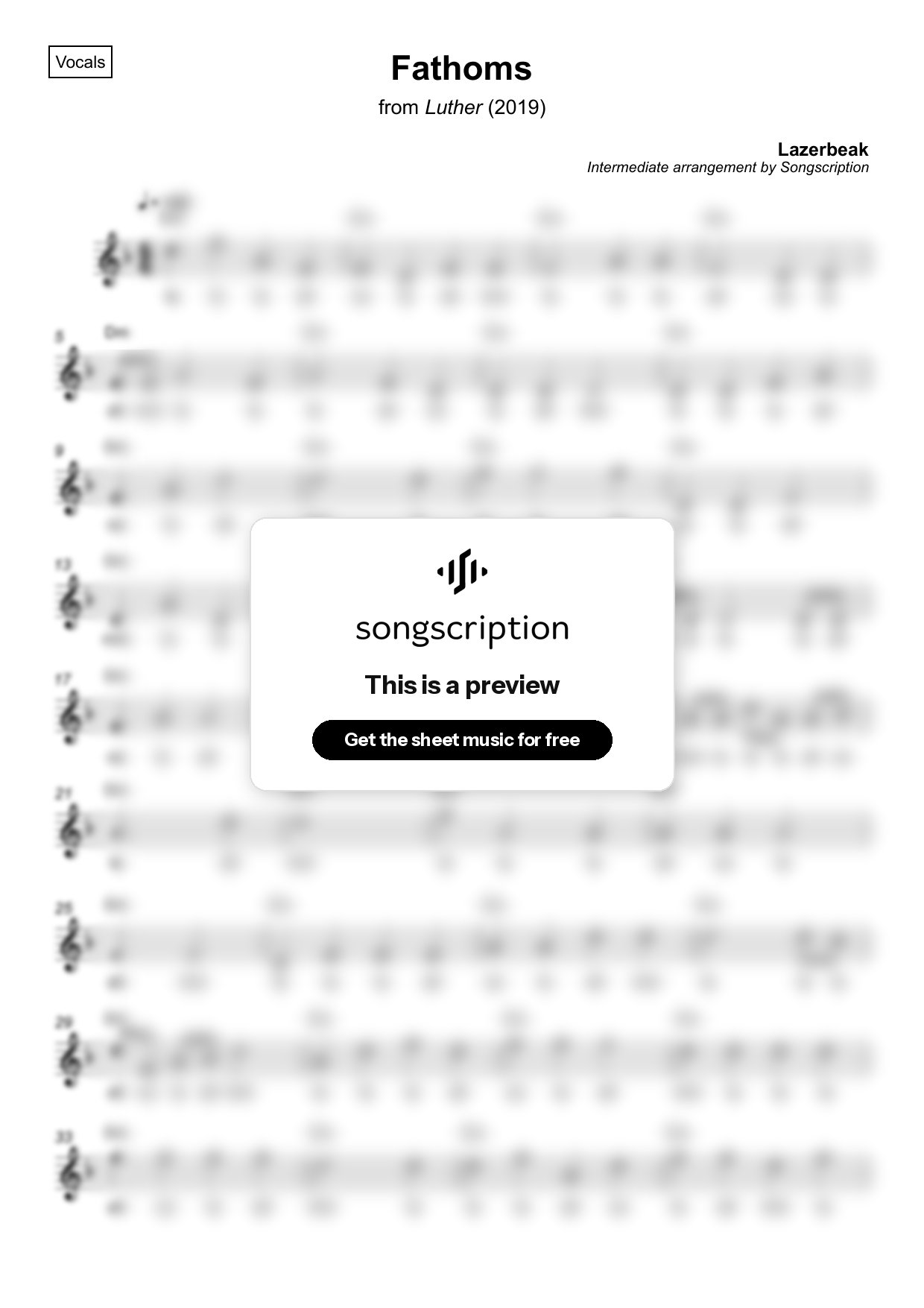 Intermediate Vocals Sheet Music for "Fathoms" by Lazerbeak