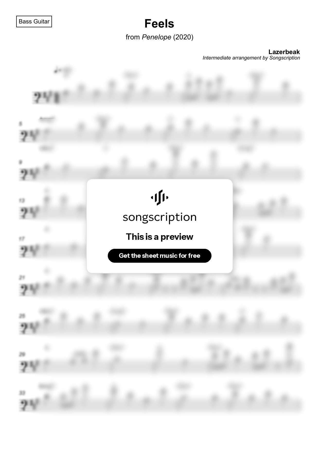 Intermediate Bass Guitar Sheet Music for "Feels" by Lazerbeak