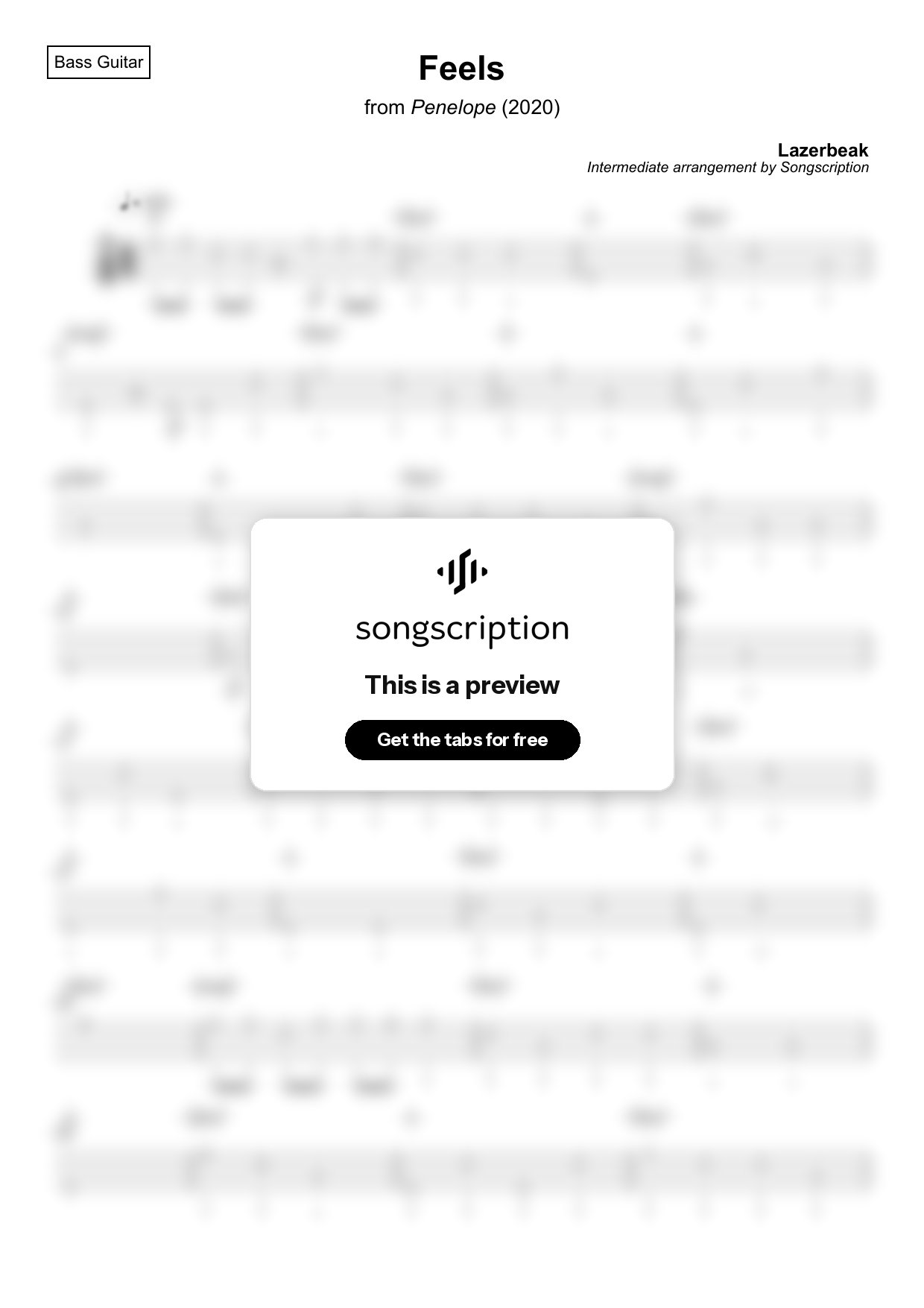 Intermediate Bass Guitar Tabs for "Feels" by Lazerbeak