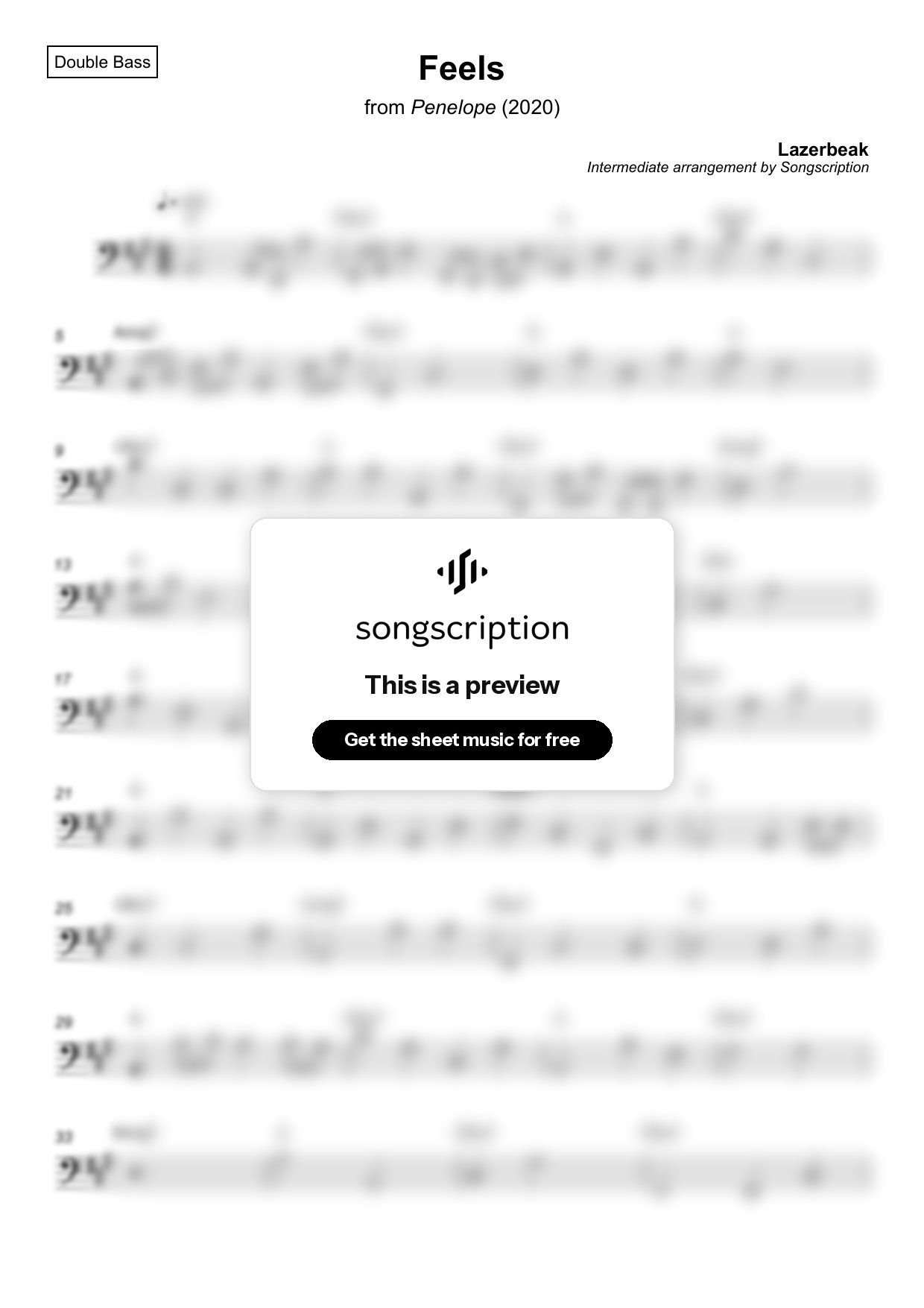 Intermediate Double Bass Sheet Music for "Feels" by Lazerbeak