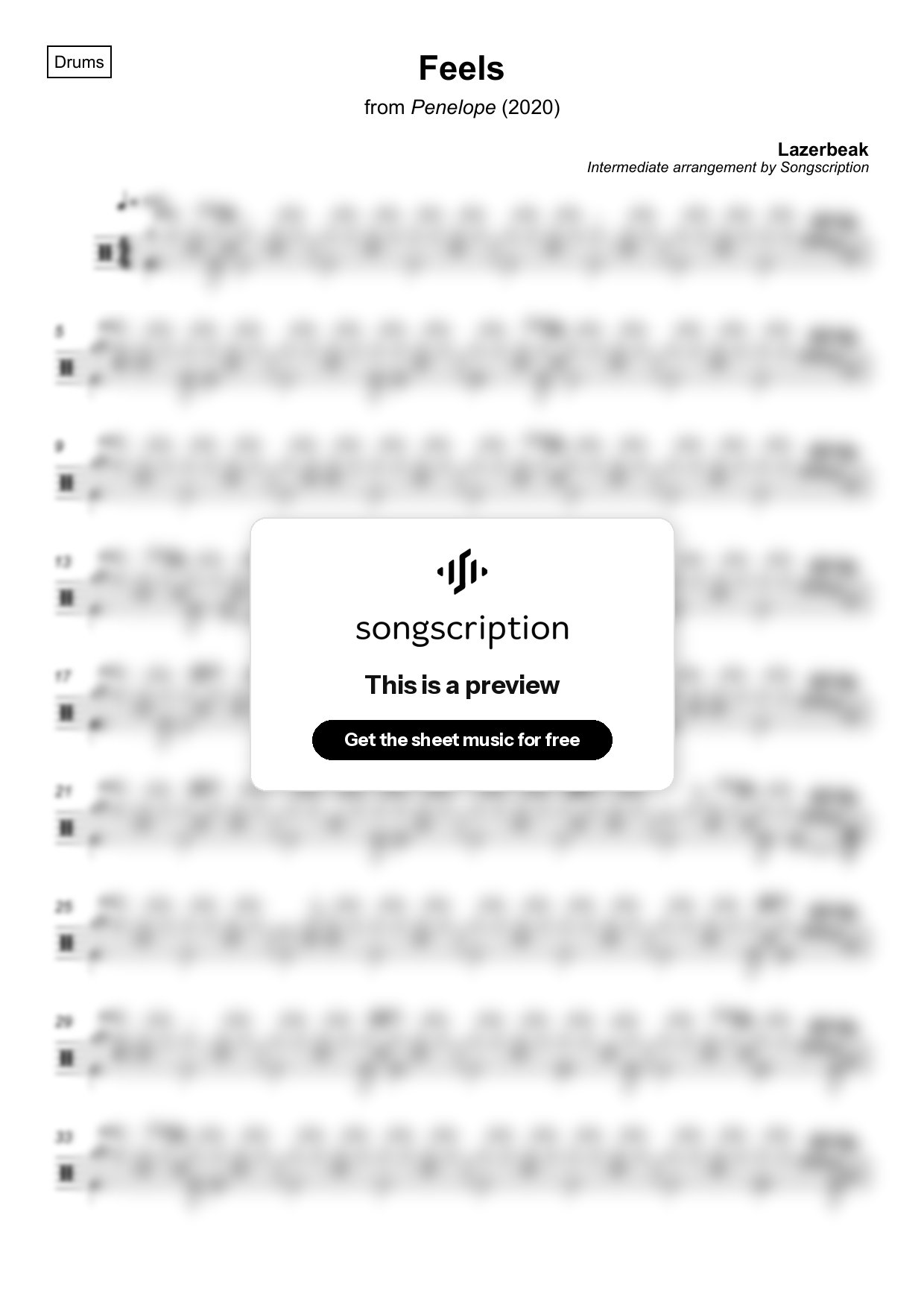 Intermediate Drums Sheet Music for "Feels" by Lazerbeak
