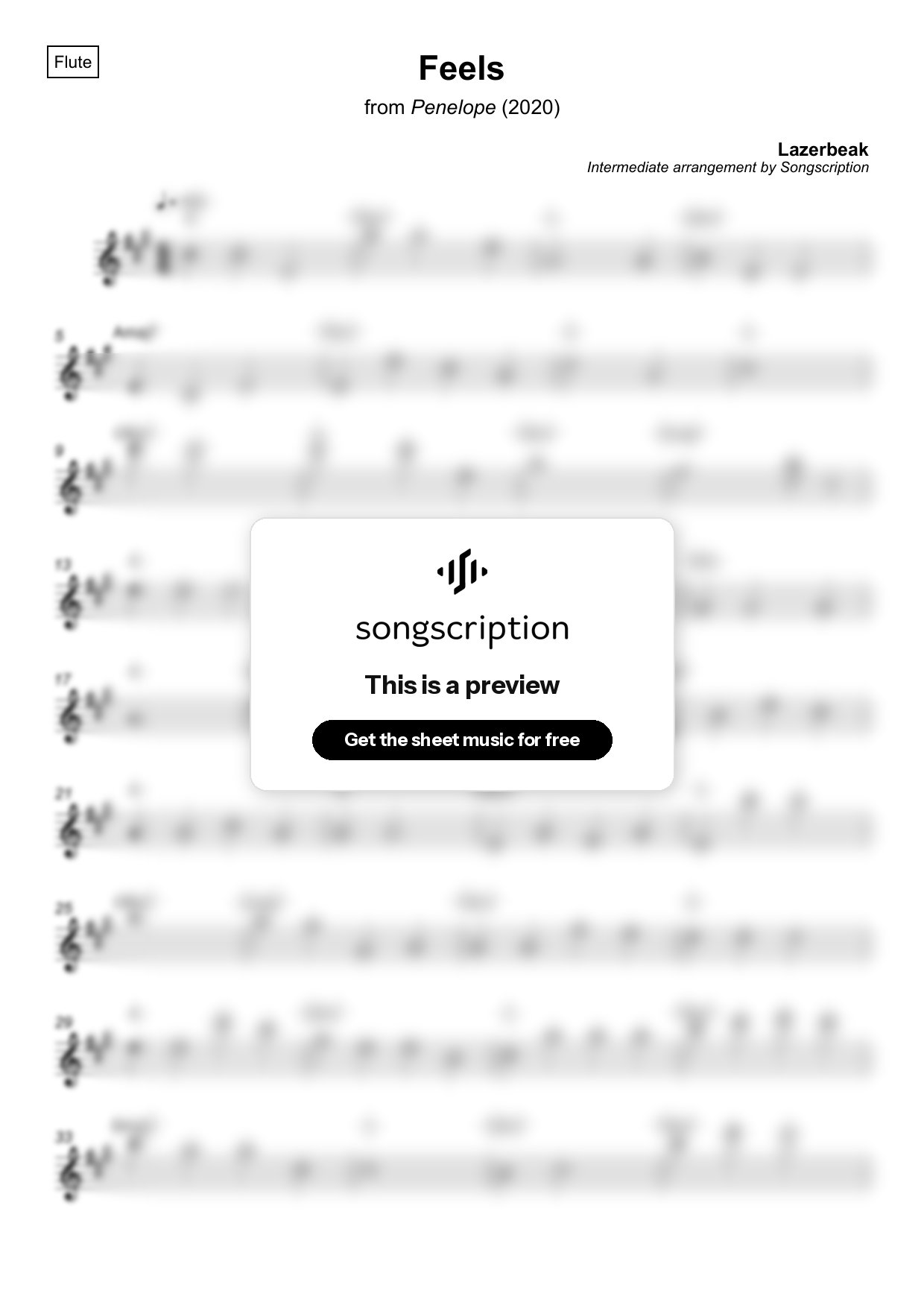 Intermediate Flute Sheet Music for "Feels" by Lazerbeak