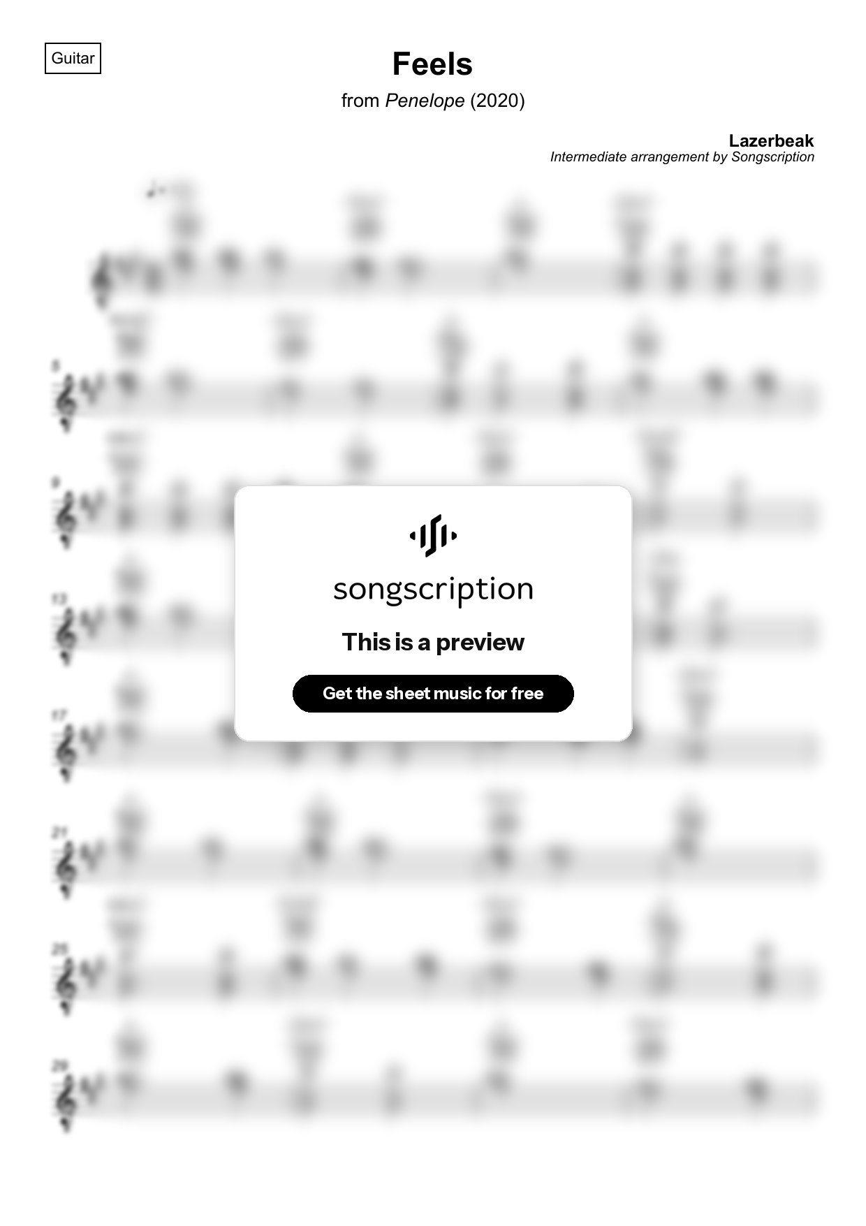 Intermediate Acoustic Guitar Sheet Music for "Feels" by Lazerbeak