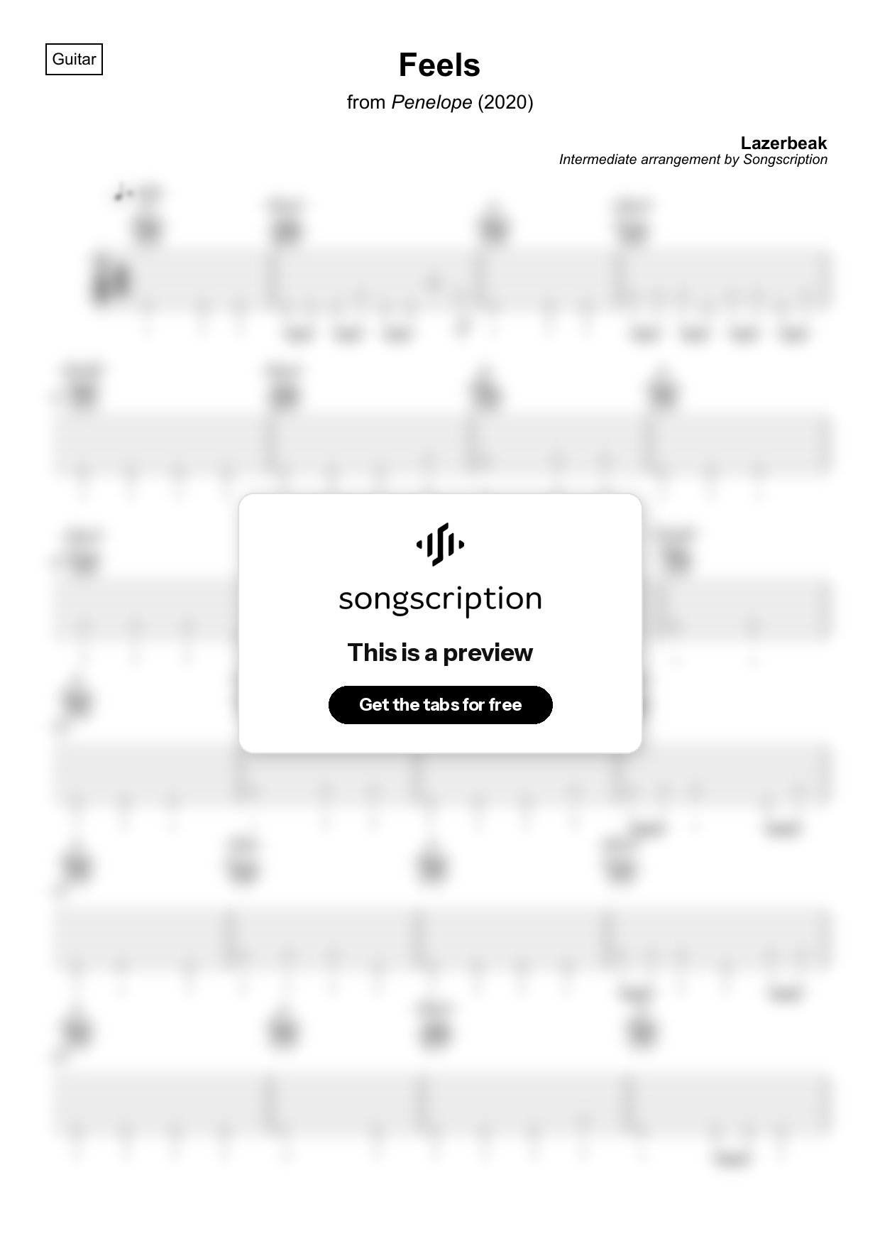 Intermediate Acoustic Guitar Tabs for "Feels" by Lazerbeak