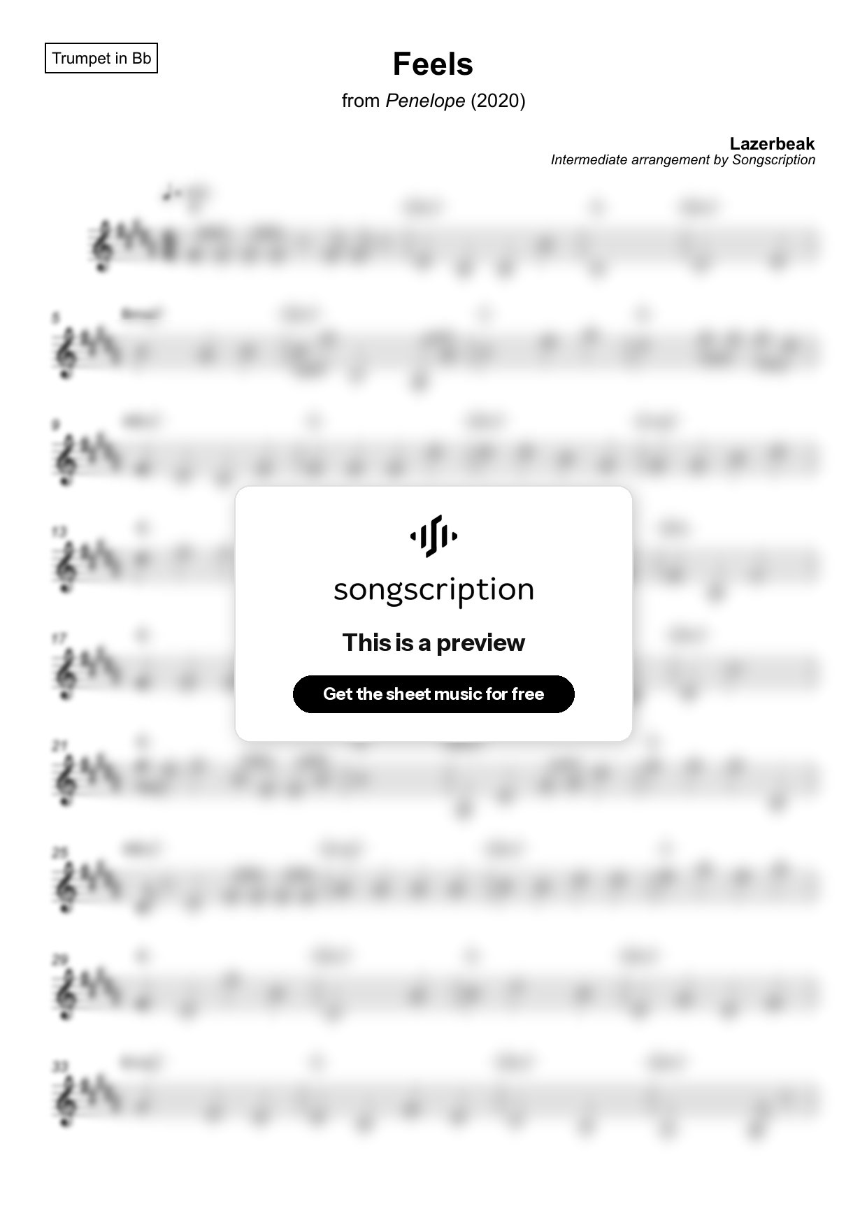 Intermediate Trumpet Sheet Music for "Feels" by Lazerbeak