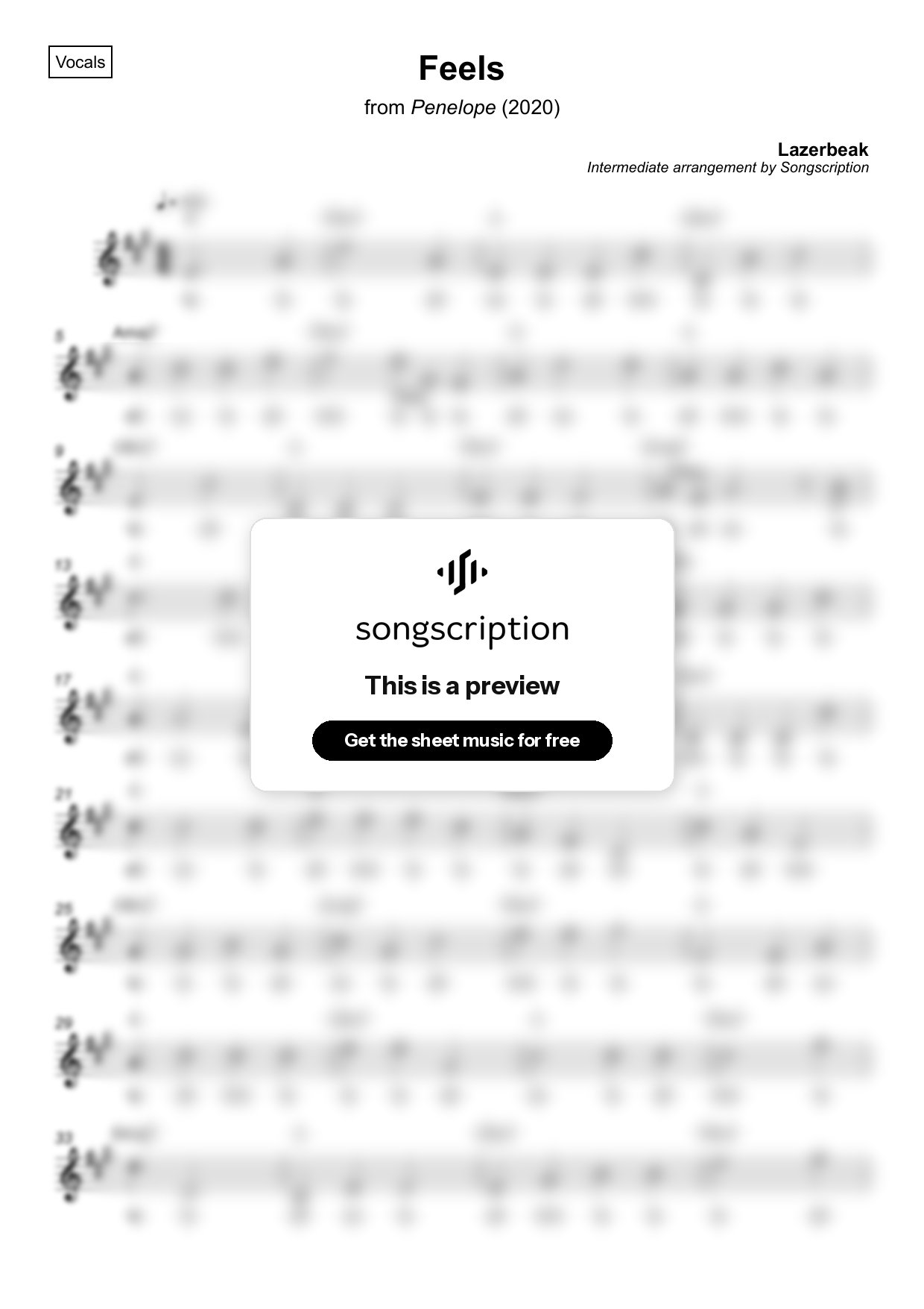 Intermediate Vocals Sheet Music for "Feels" by Lazerbeak