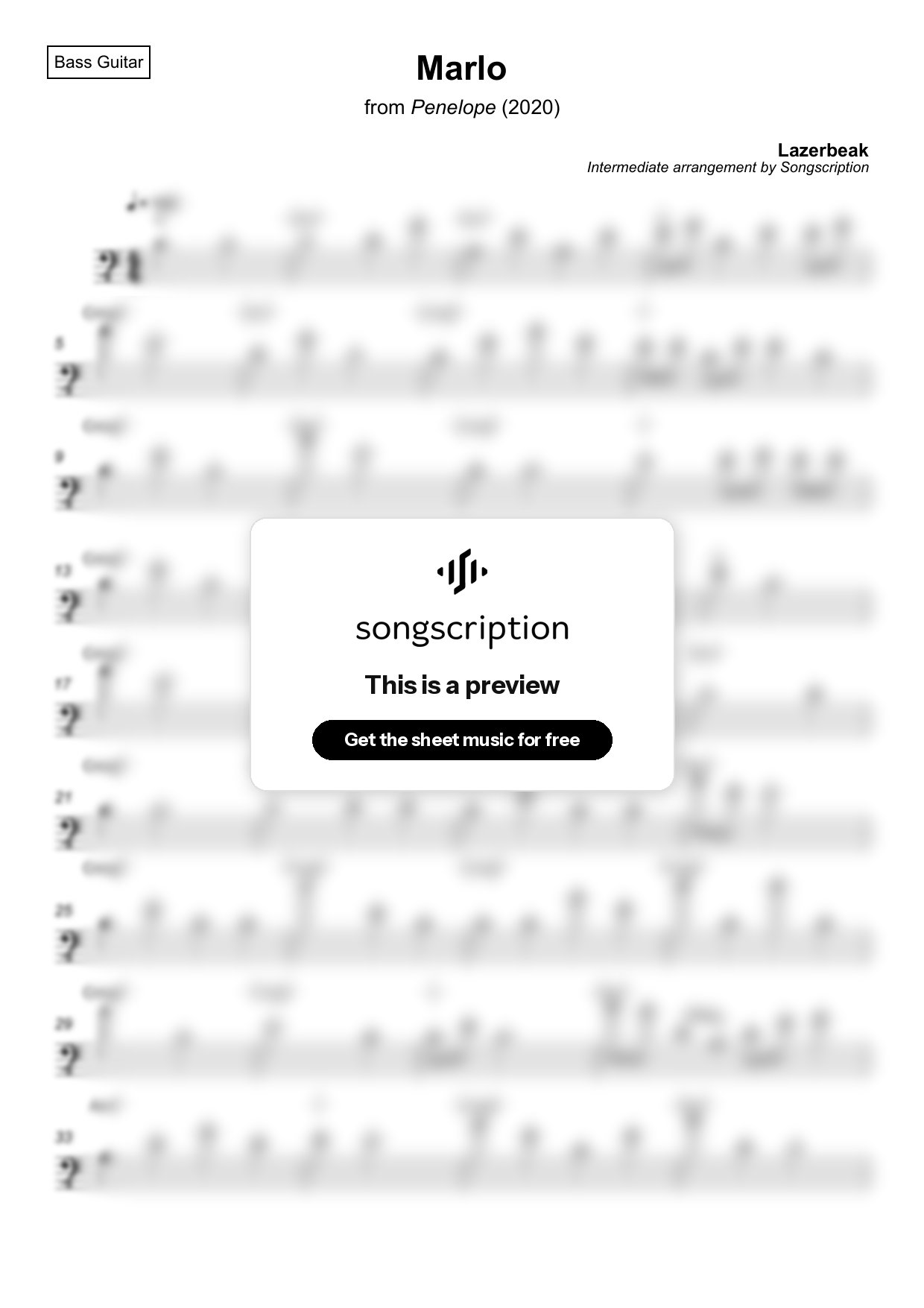 Intermediate Bass Guitar Sheet Music for "Marlo" by Lazerbeak
