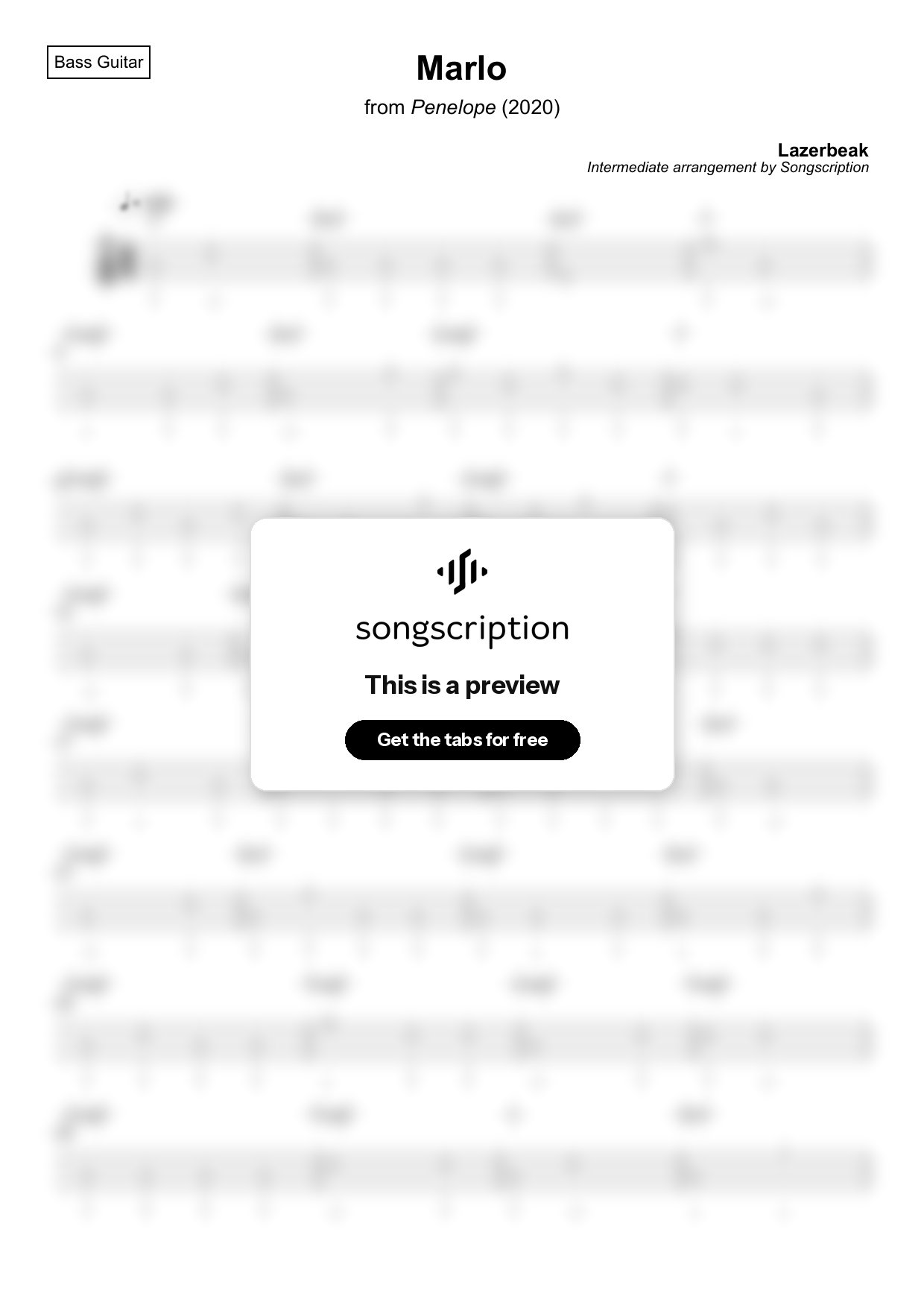 Intermediate Bass Guitar Tabs for "Marlo" by Lazerbeak