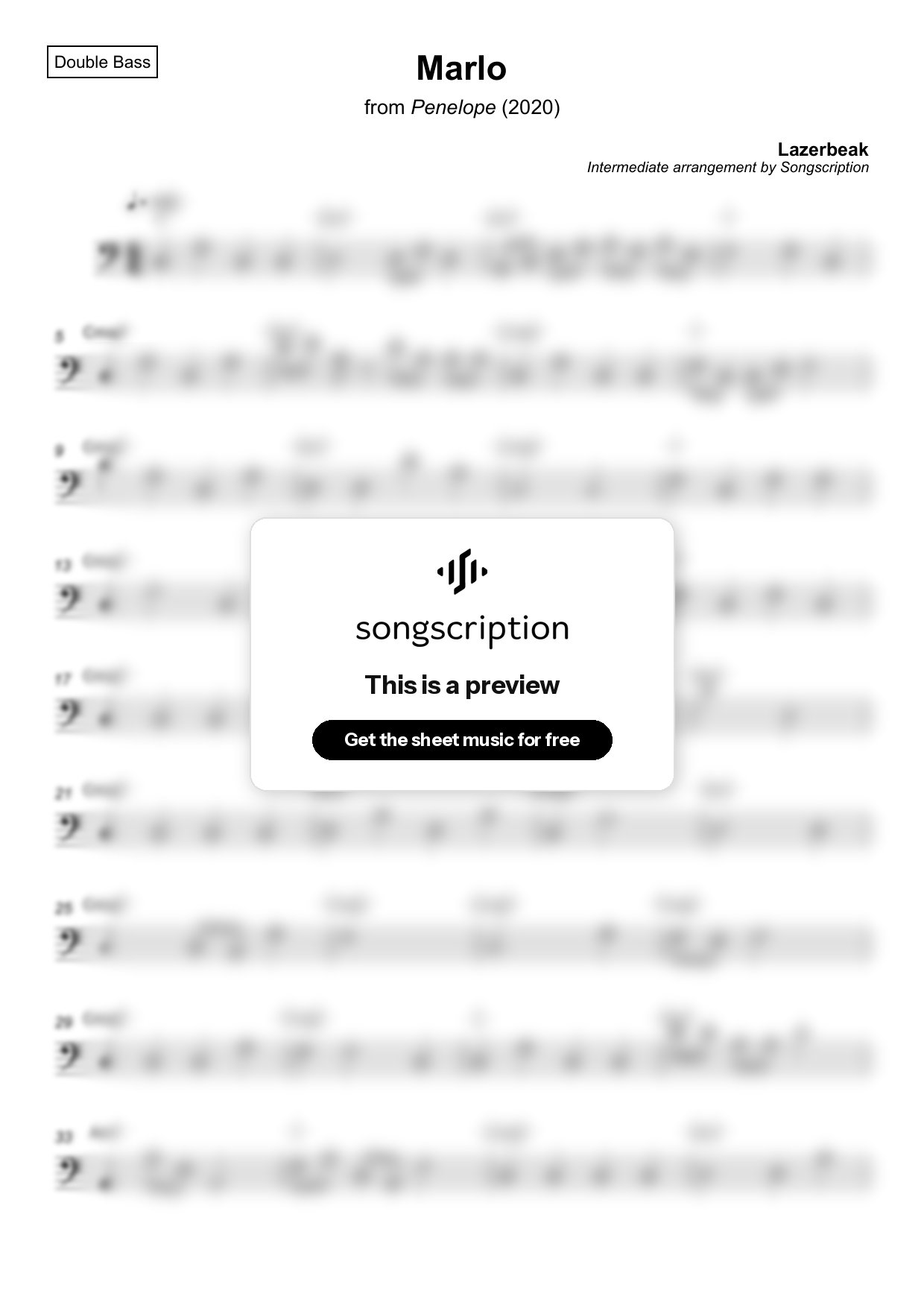 Intermediate Double Bass Sheet Music for "Marlo" by Lazerbeak