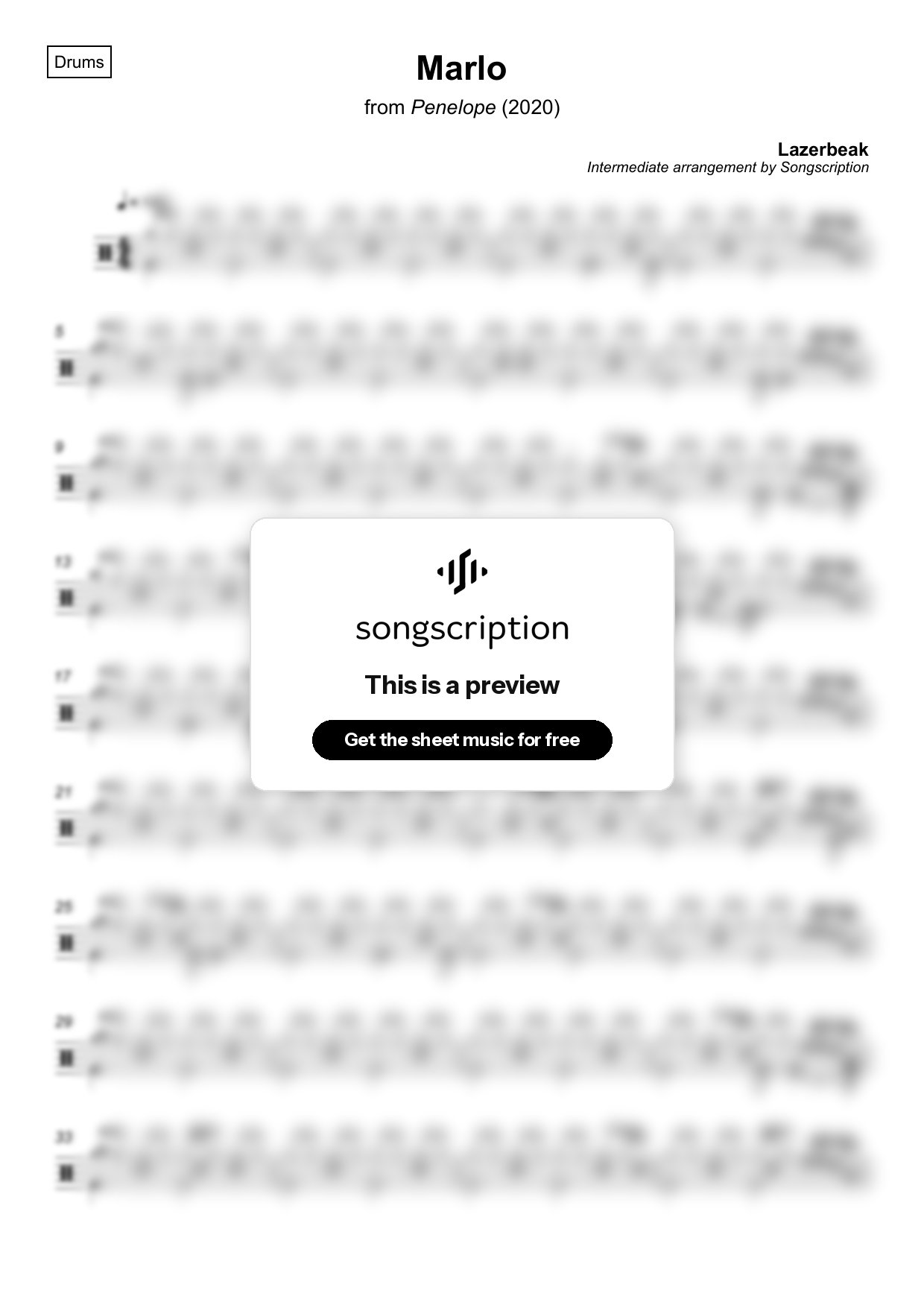 Intermediate Drums Sheet Music for "Marlo" by Lazerbeak