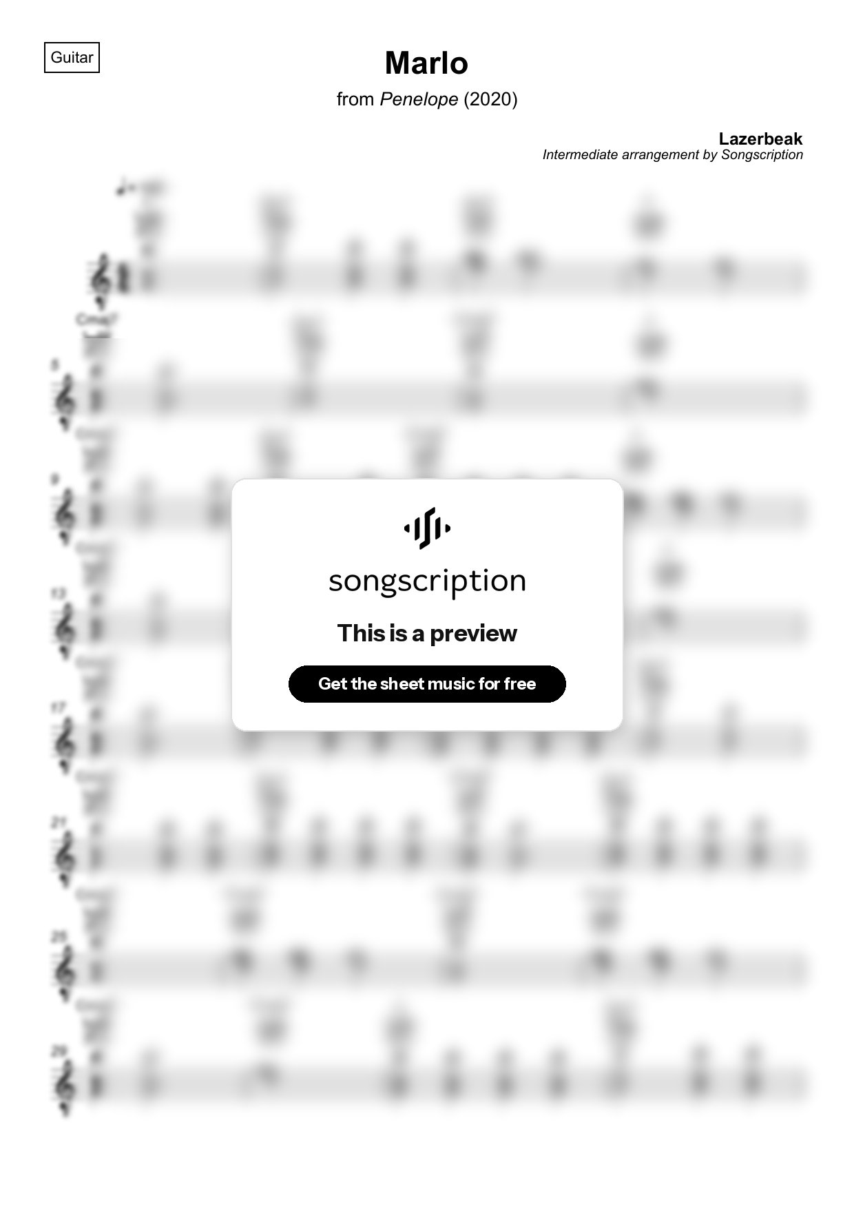Intermediate Acoustic Guitar Sheet Music for "Marlo" by Lazerbeak