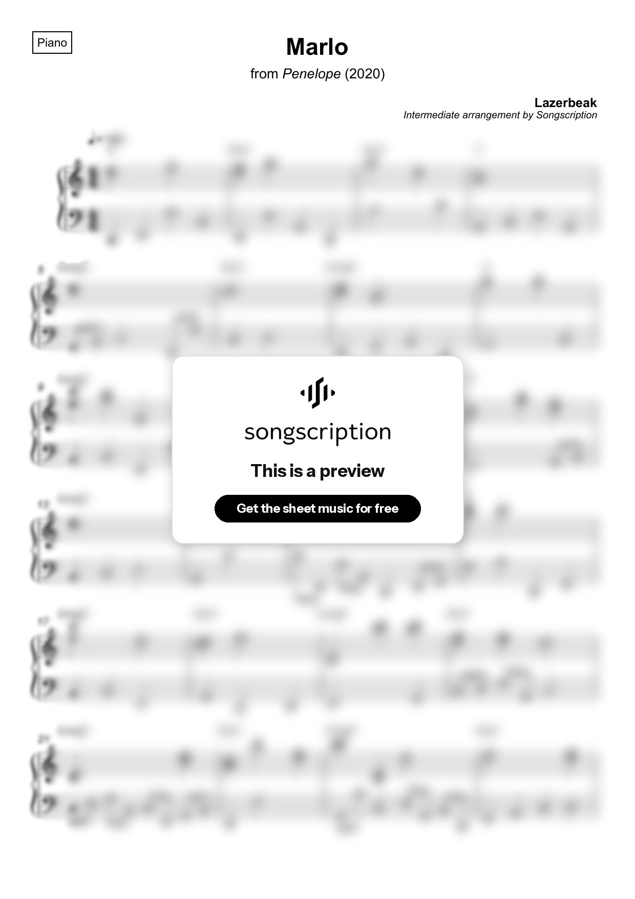 Intermediate Piano Sheet Music for "Marlo" by Lazerbeak
