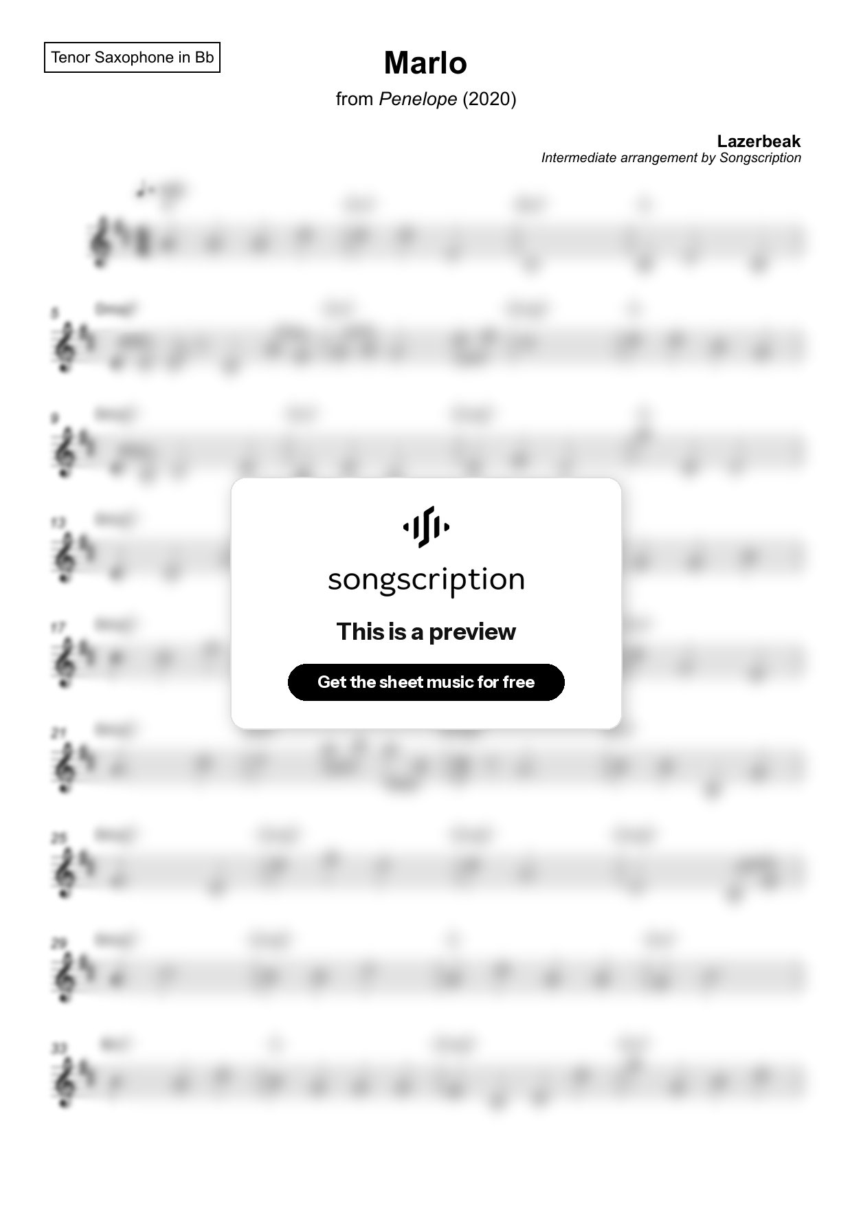 Intermediate Tenor Sax Sheet Music for "Marlo" by Lazerbeak
