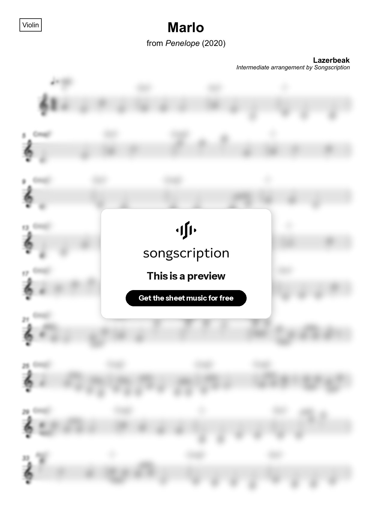 Intermediate Violin Sheet Music for "Marlo" by Lazerbeak