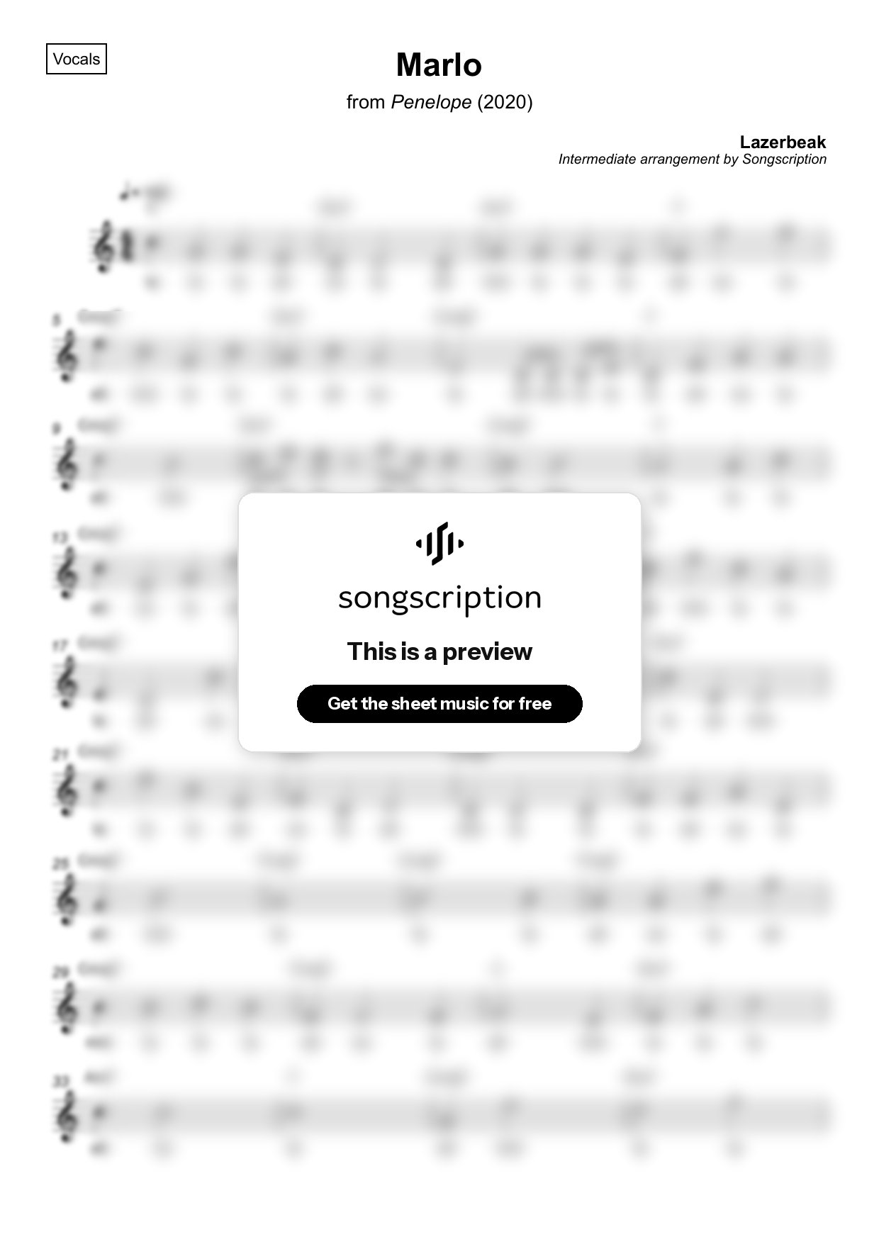 Intermediate Vocals Sheet Music for "Marlo" by Lazerbeak
