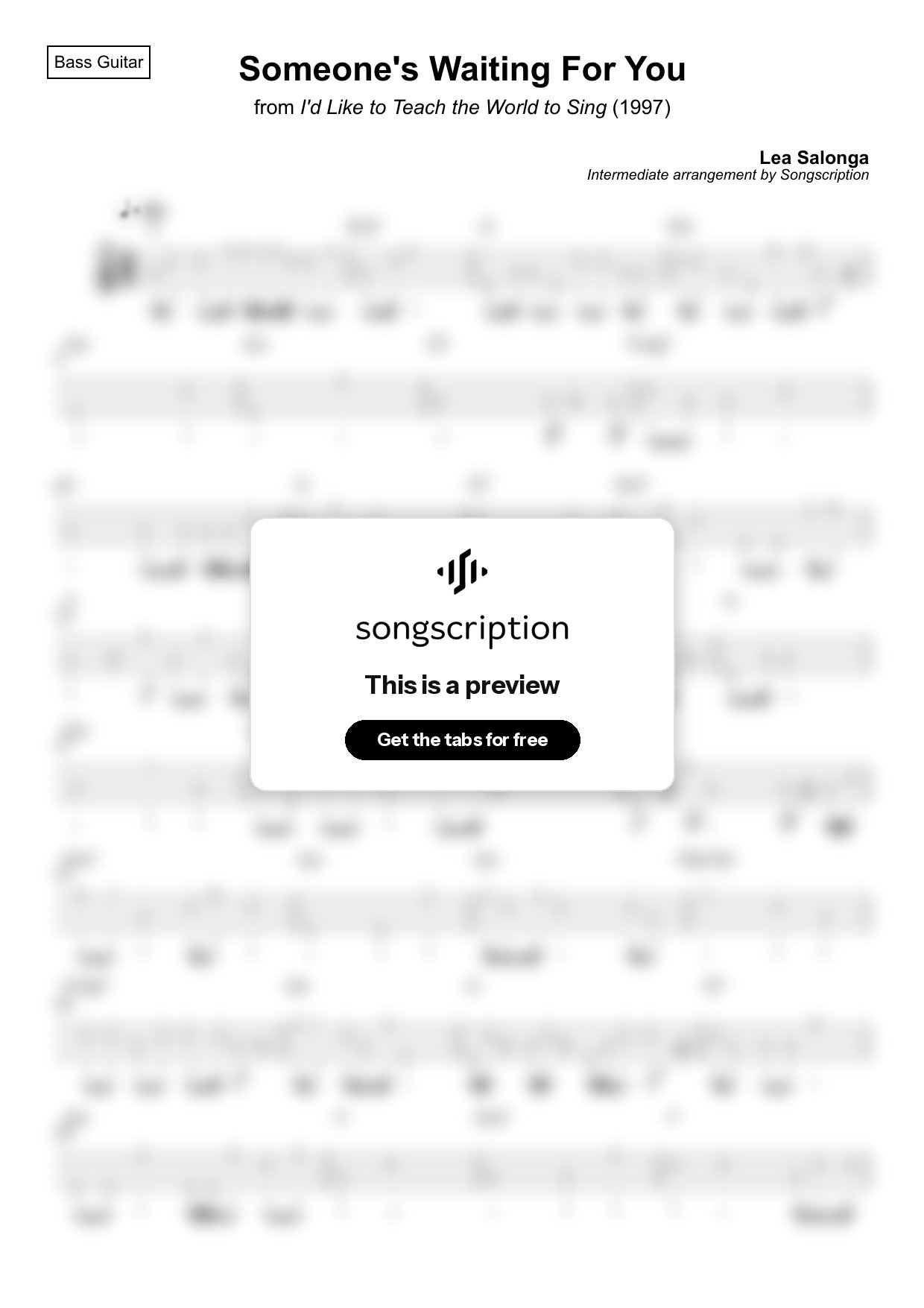 Intermediate Bass Guitar Tabs for "Someone's Waiting For You" by Lea Salonga
