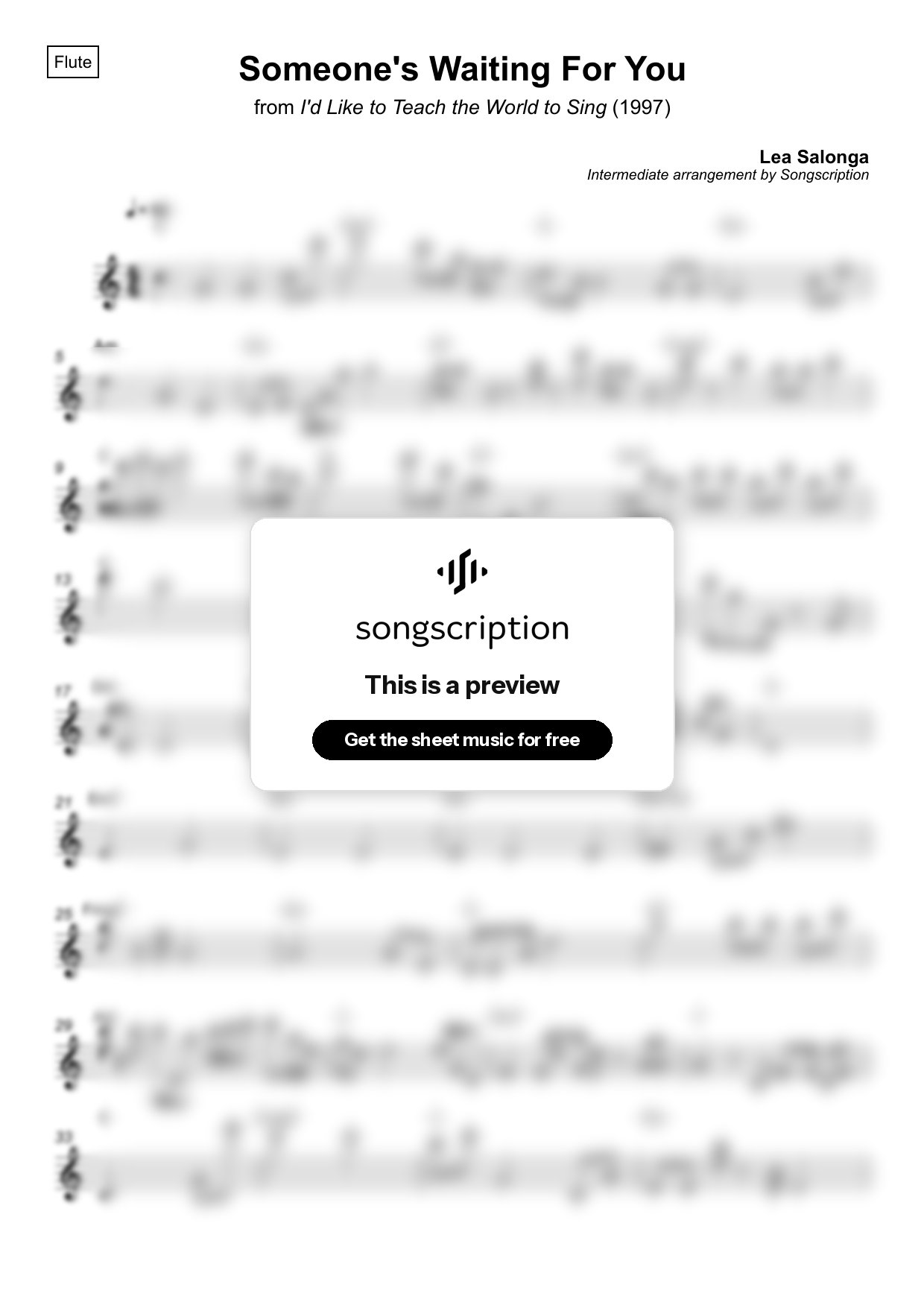 Intermediate Flute Sheet Music for "Someone's Waiting For You" by Lea Salonga