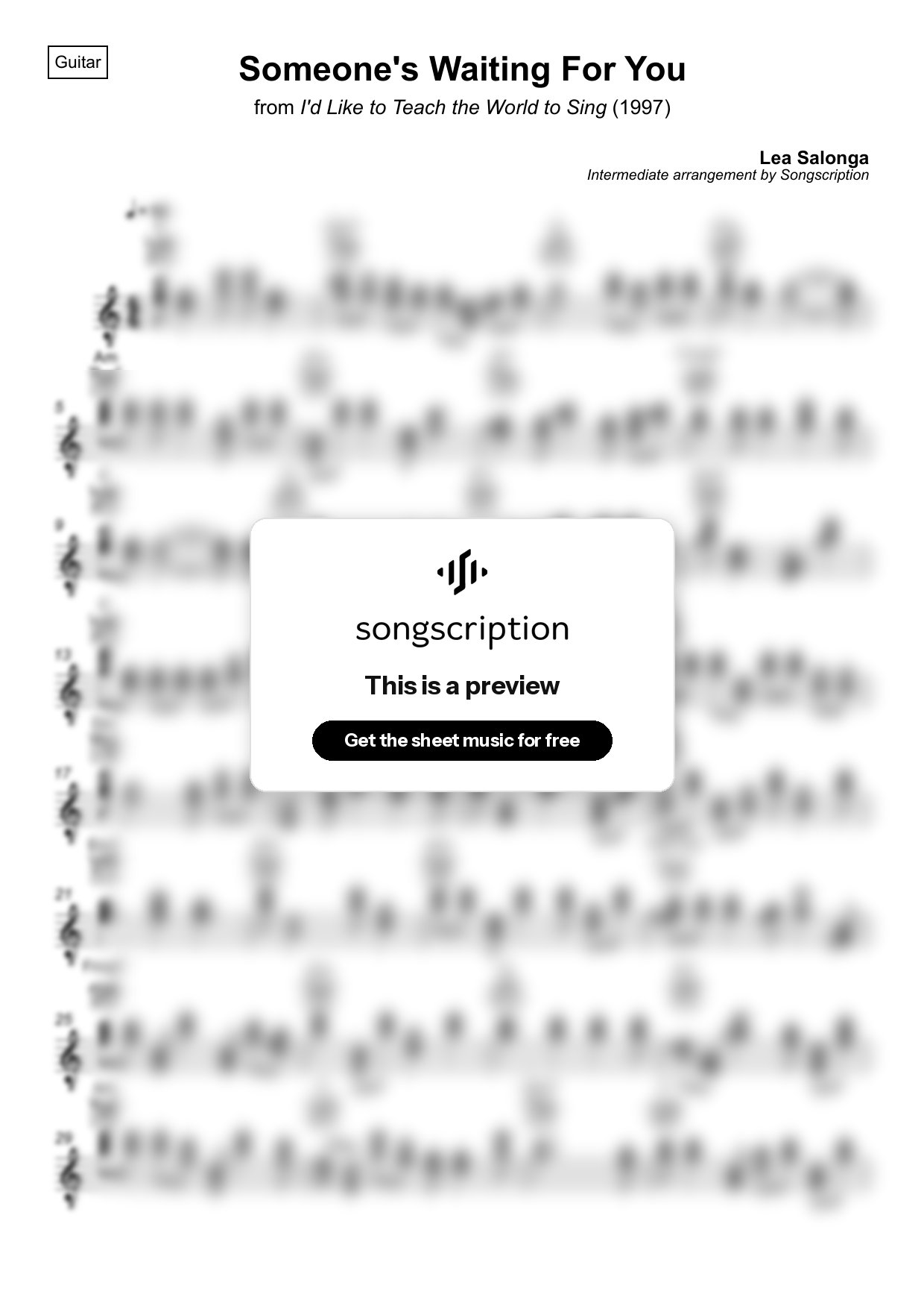 Intermediate Acoustic Guitar Sheet Music for "Someone's Waiting For You" by Lea Salonga