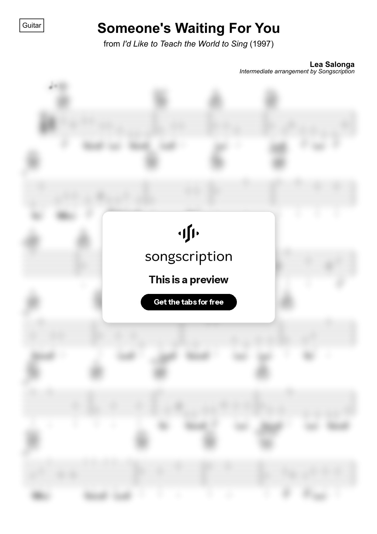 Intermediate Acoustic Guitar Tabs for "Someone's Waiting For You" by Lea Salonga