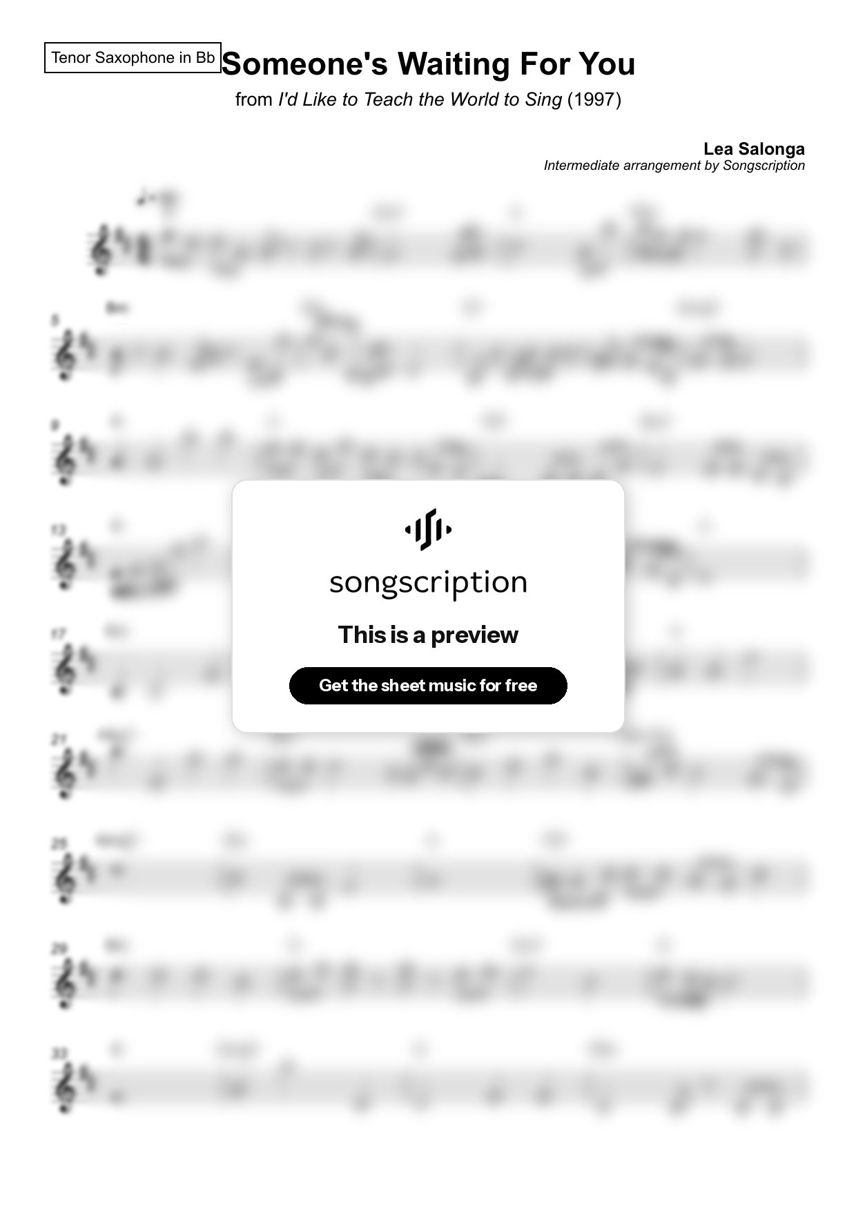 Intermediate Tenor Sax Sheet Music for "Someone's Waiting For You" by Lea Salonga