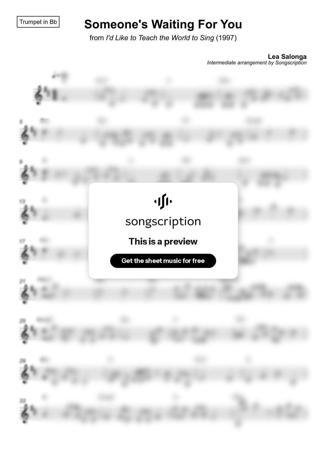 Intermediate Trumpet Sheet Music for "Someone's Waiting For You" by Lea Salonga