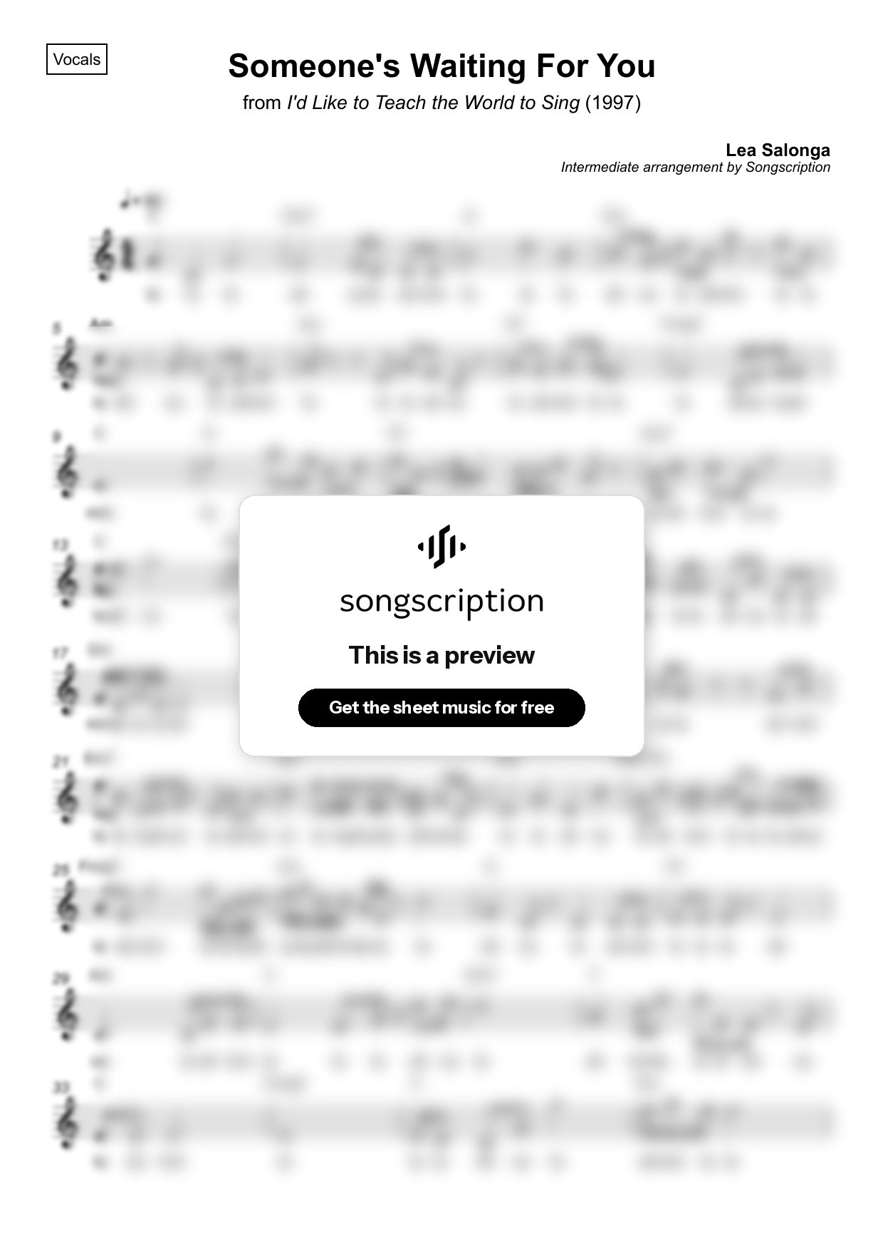 Intermediate Vocals Sheet Music for "Someone's Waiting For You" by Lea Salonga