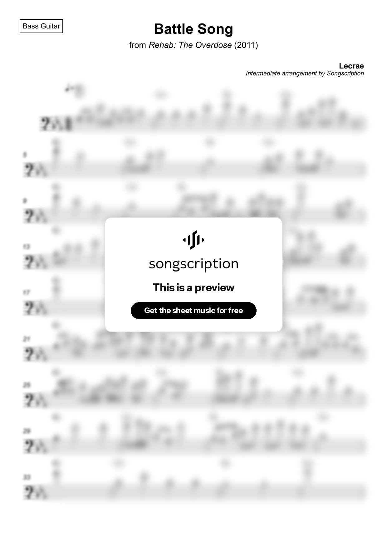 Intermediate Bass Guitar Sheet Music for "Battle Song" by Lecrae